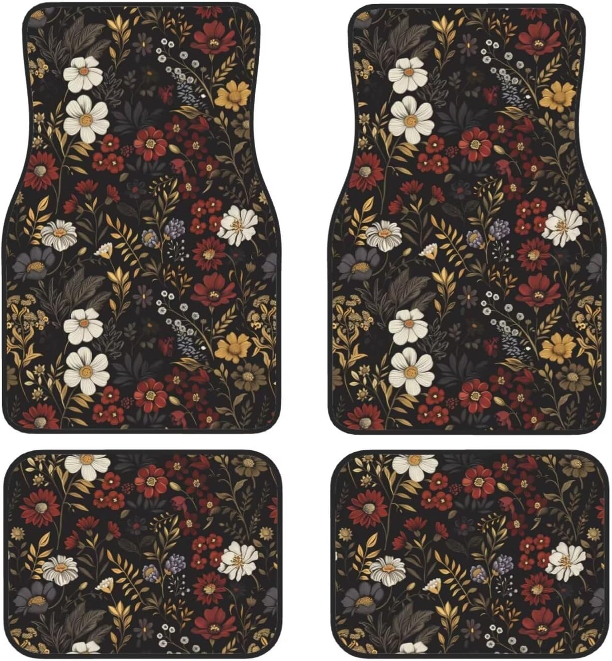 Vintage Floral Car Floor Mats Flower Pattern Car Floor Mats Universal Fit SUVS,Sedan,Vans Daisy Leaf Herbs Car Carpets for Cute Women,Girly Full Set of 4 Car Accessories