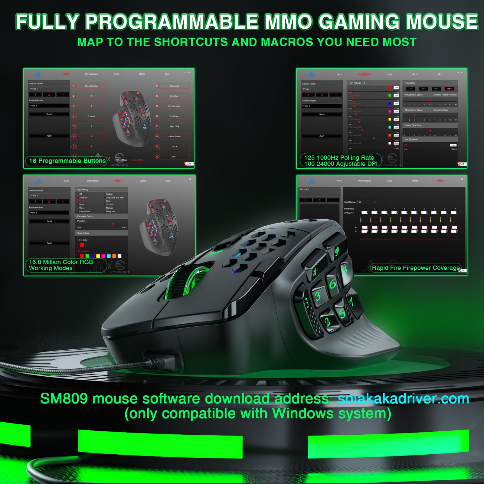 SOLAKAKA SM809 Wired MMO Gaming Mouse, with 9 Side Buttons RGB