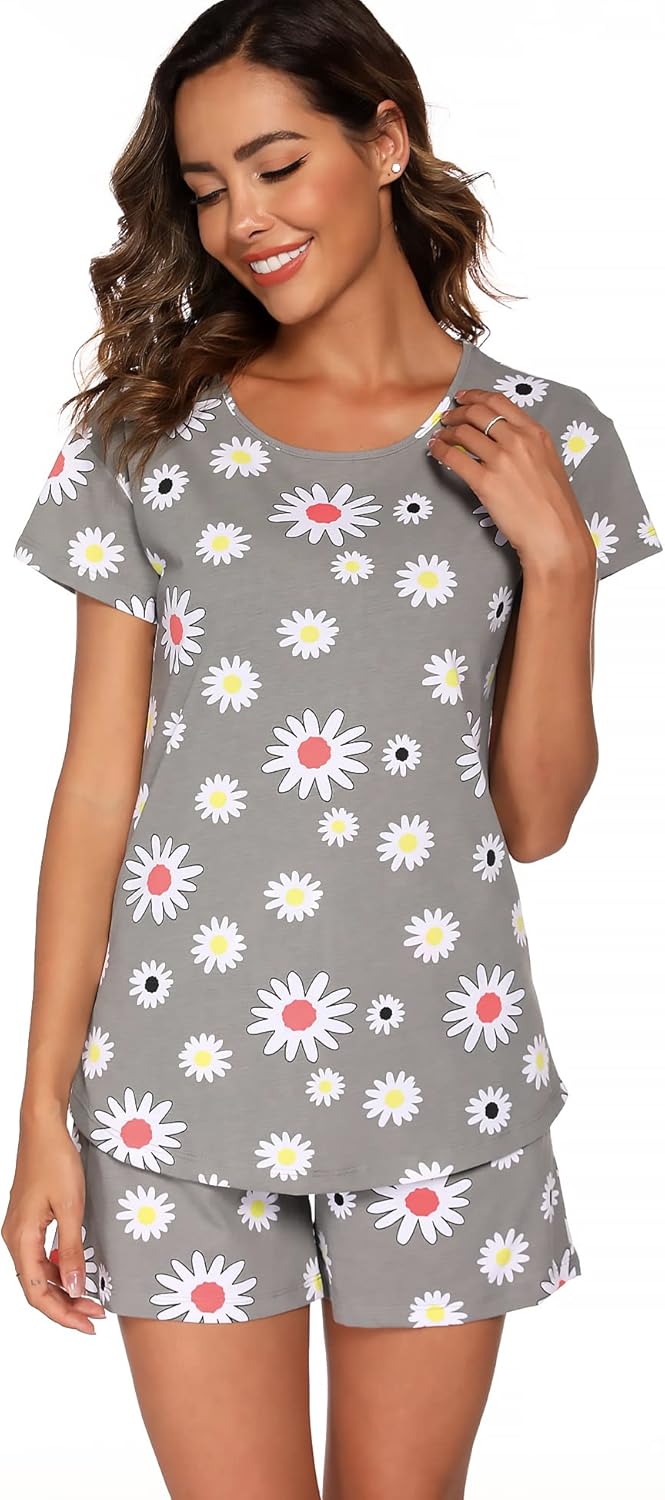 ENJOYNIGHT Womens Pajama Shorts Sets Cotton Pjs Summer Cute Sleepwear with Pockets - Image 2
