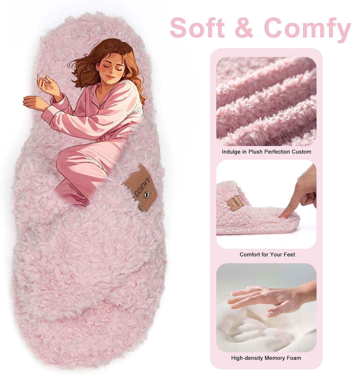 GOEWY Fuzzy Open Toe Slippers for Women Indoor and Outdoor with Memory Foam Cozy Cross Band Women's Slipper Cute Soft House Shoes Slip On Gifts for Womens Mom Her Ladies Bridesmaid