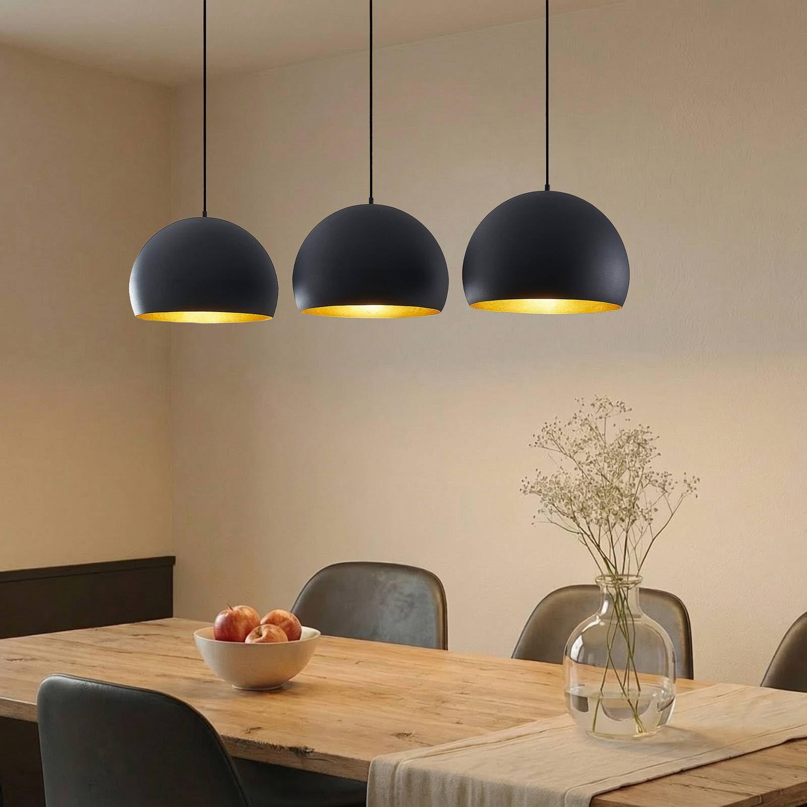 Lindby Esstisch Pendelleuchte schwarz gold Metall, Hängeleuchte Esszimmer 3x E27 ohne Leuchtmittel Hängelampe Wohnzimmer Pendellampe Esszimmerlampe