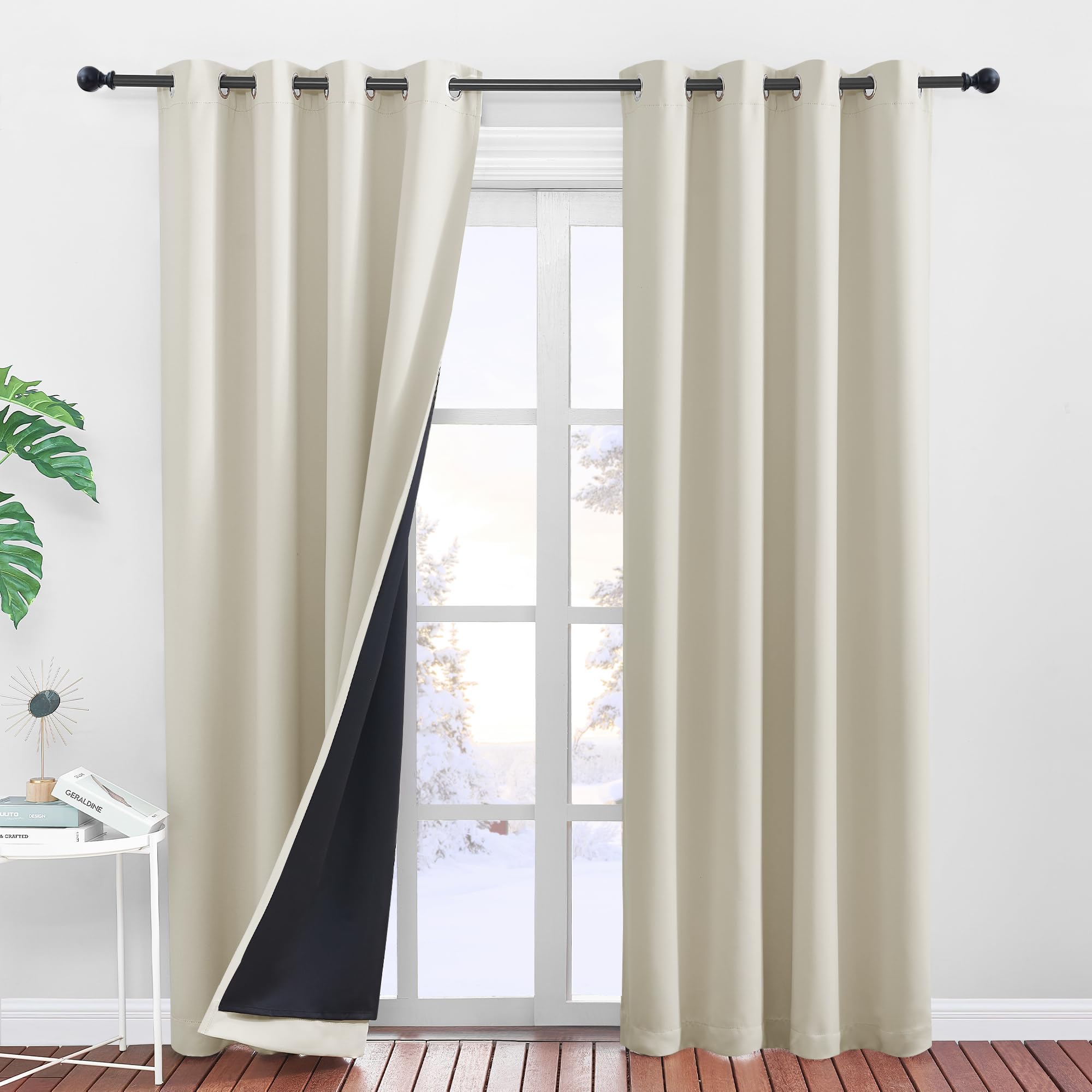 PONY DANCE Cortinas Opacas Termicas Aislantes Frio y Calor Cortinas Dormitorio 2 Piezas 140x245 CM Cortinas 100% Blackout con Ojales Cortinas Dobles Opacas Ventanas, Beige Claro Global Recycled Standard OEKO-TEX STANDARD 100 Global Recycled Standard Global Recycled Standard