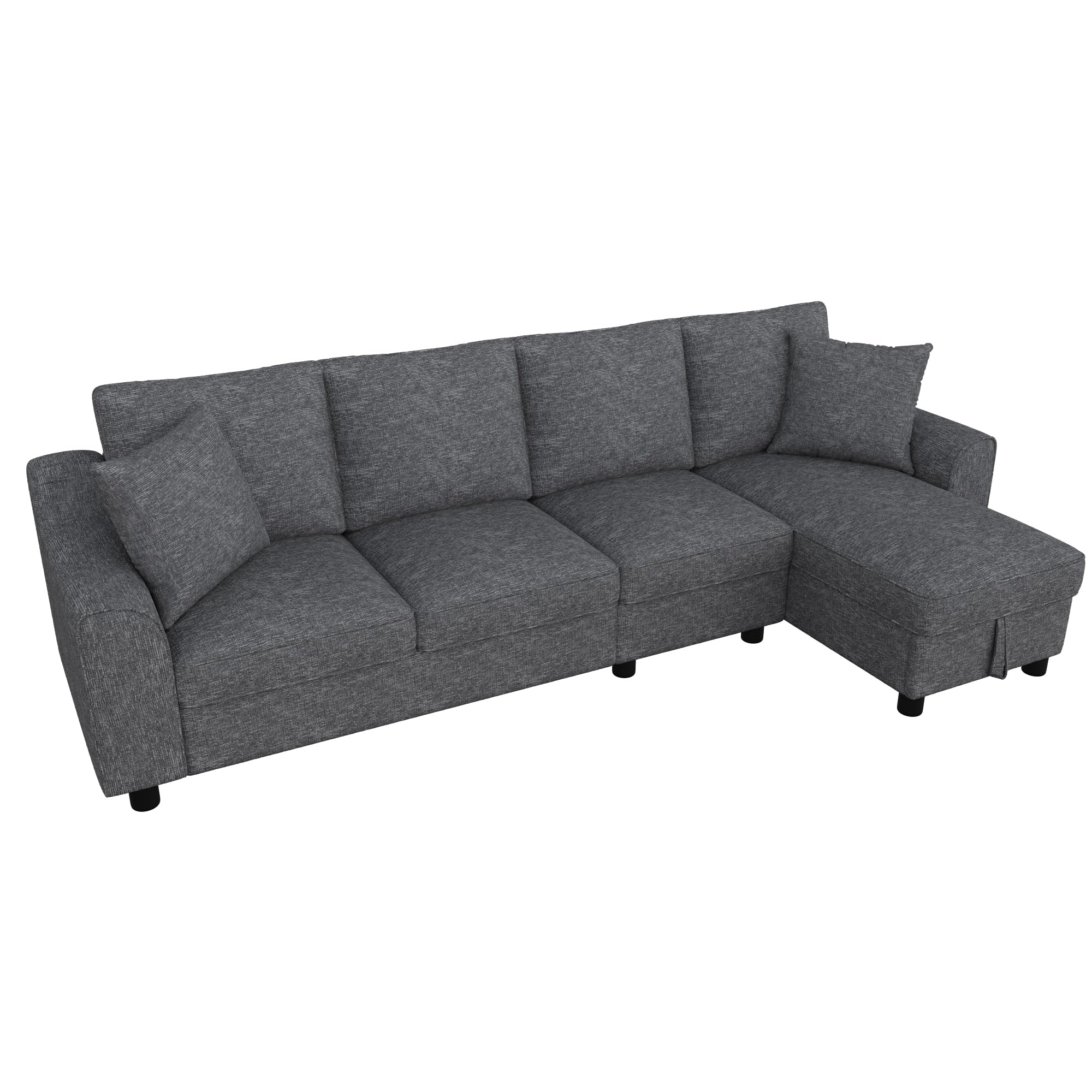 Moimhear Moderno sofá de chenilla L, 3 plazas + chaise longue con almacenamiento, respaldo plegable con soporte para bebidas, 280 x 136 x 82 cm (gris)