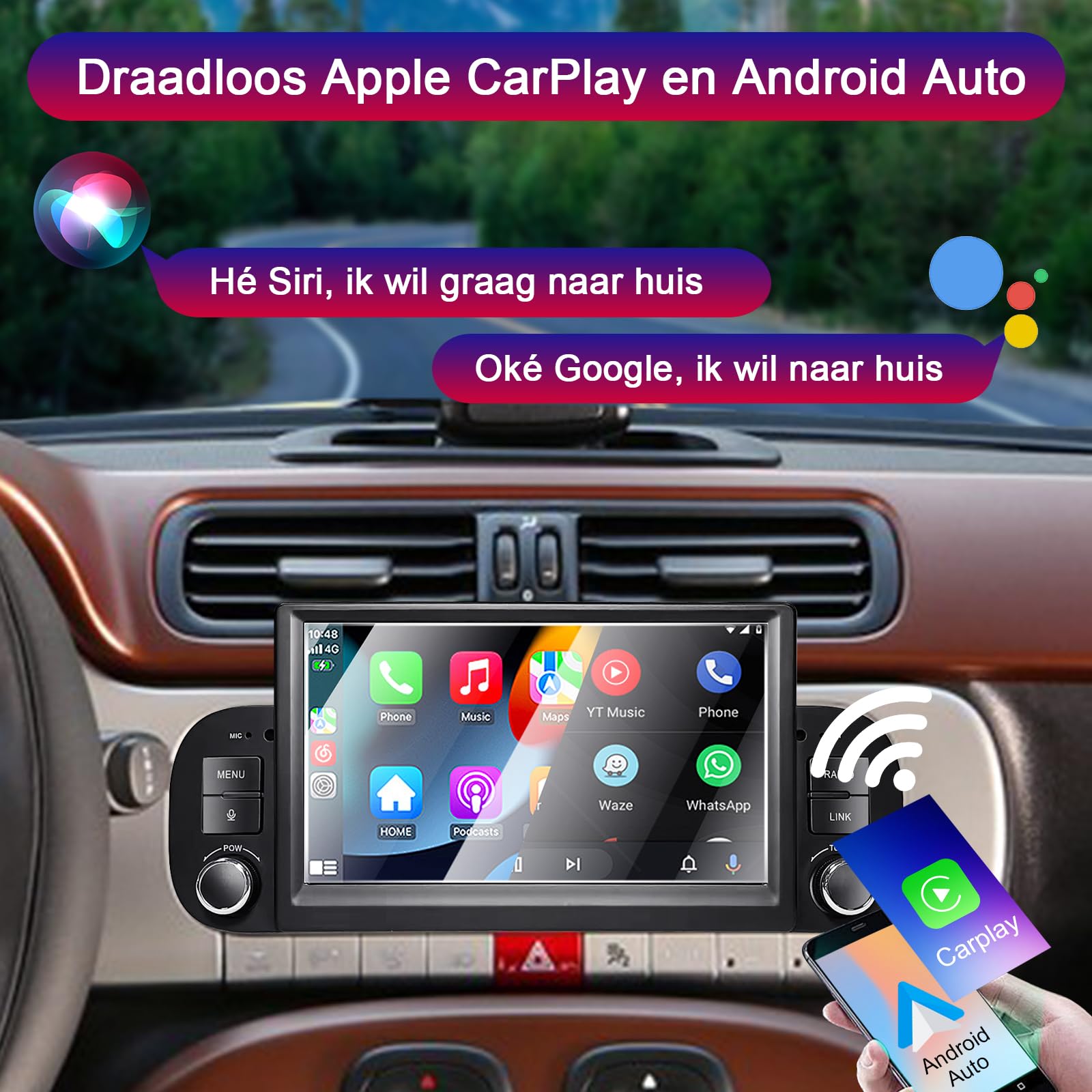 Autoradio per Fiat Panda 2013-2020 Compatibile Wireless Carplay/Android Auto, Fiat Panda Radio da 7 pollici con Touchscreen/Bluetooth/FM/AM/USB/DSP/RDS/Mirror Link