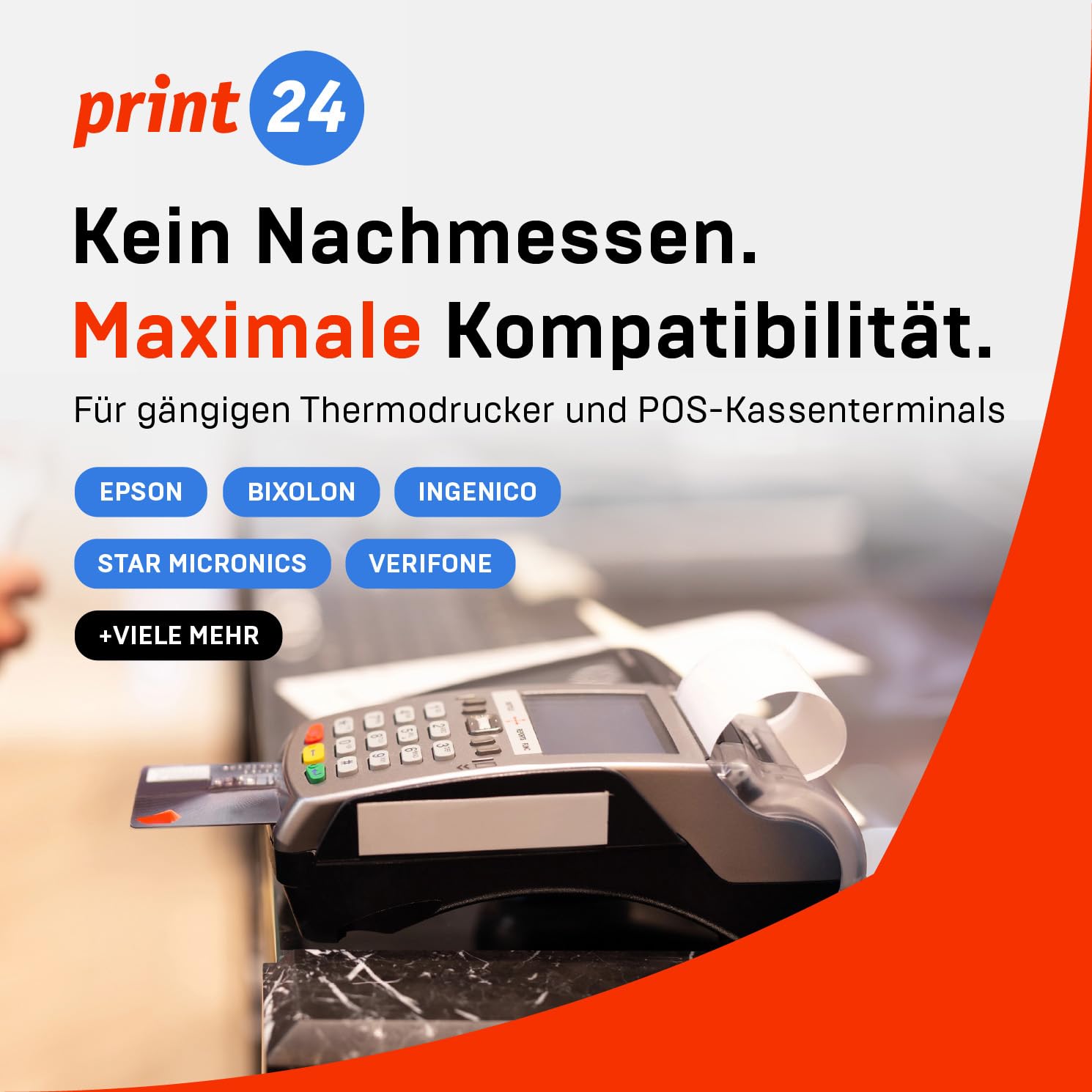 NEU: print24 Thermorollen/Kassenrollen, 100 Rollen, 57mm x 50mm x 12mm, 32m, Testsieger, PEFC zertifiziert, BPA-frei, für EPSON, IBM u.v.m