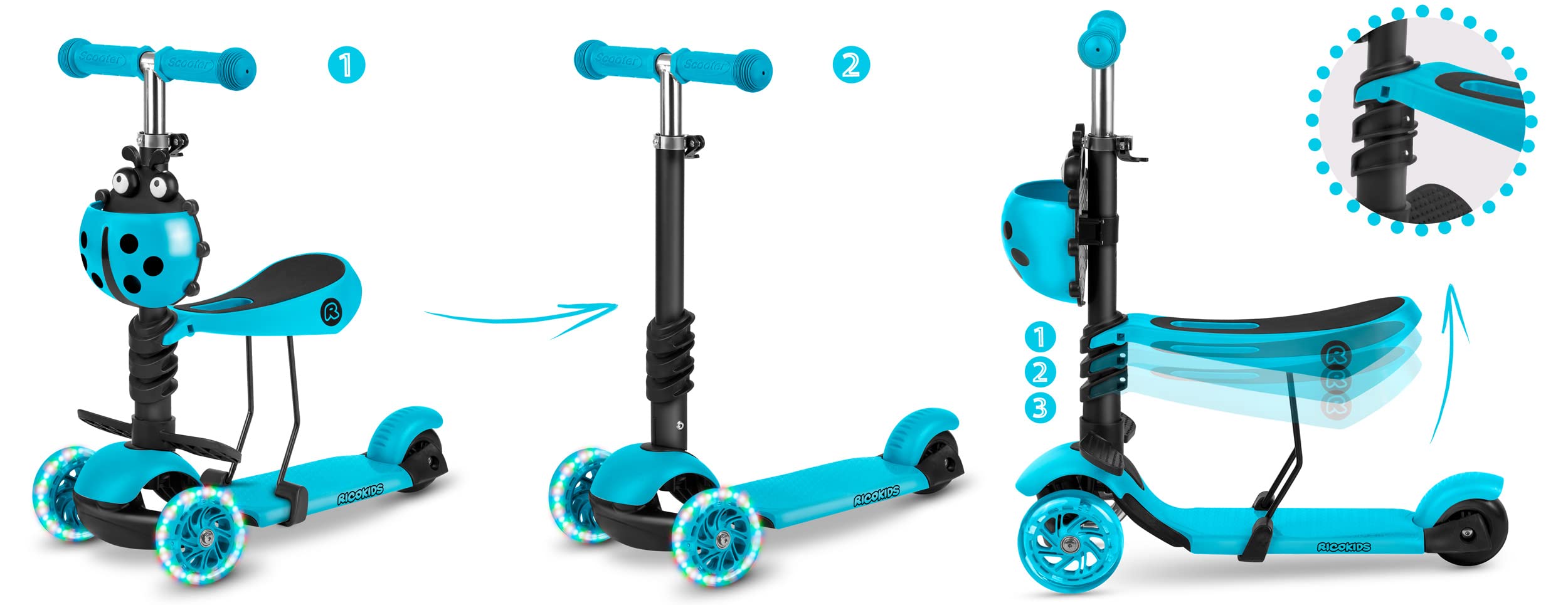 Image secondaire de Trottinette 3 en 1 pour Enfants avec Siège Bleu - Ricokids