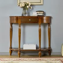 Classic Solid Wood Console Table - Entryway Table with Storage Drawer & Roman Column Legs for Foyer/Living RoomLight Walnut,80cm/31.4in