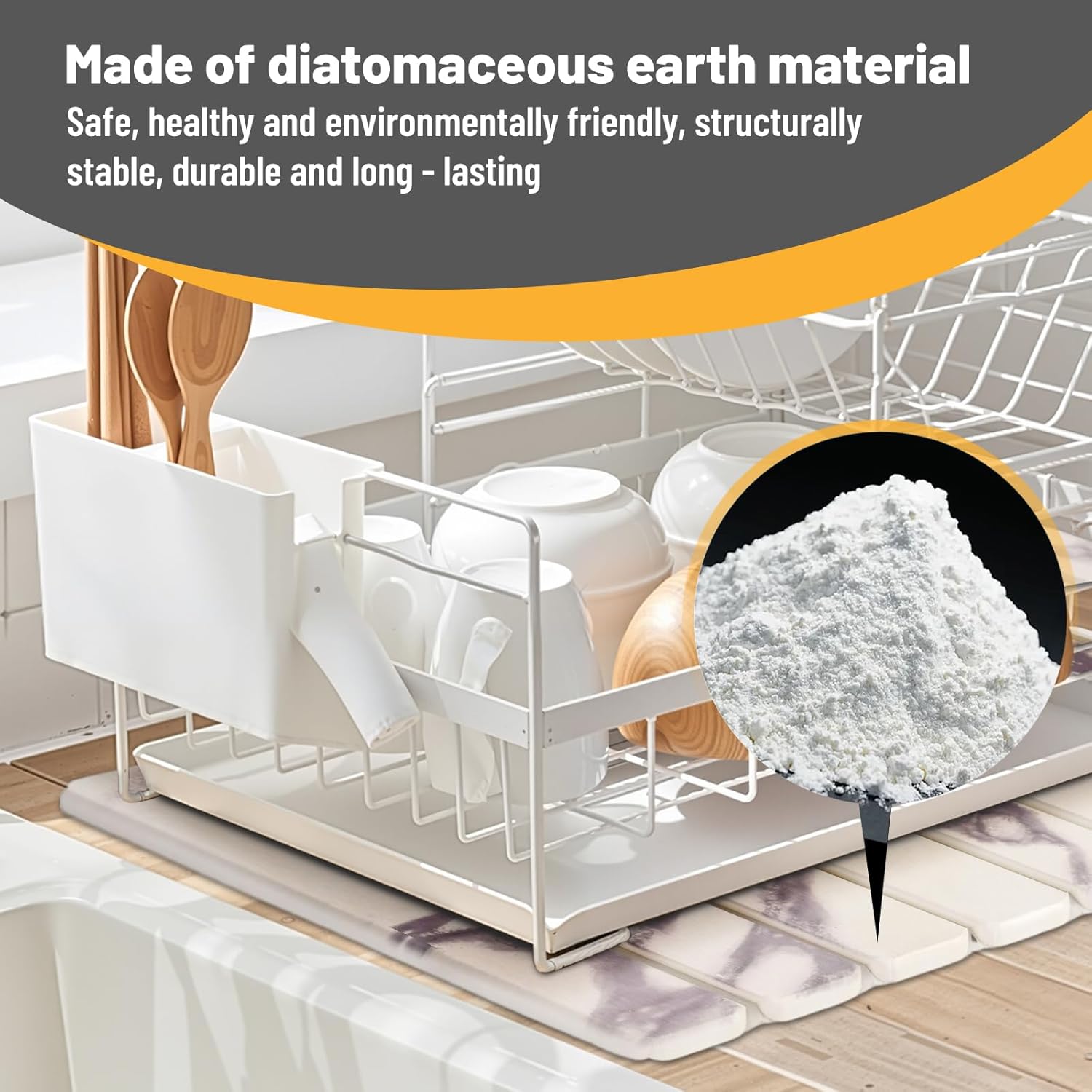 23*16'' Large Stone Quick Drying Mat For Kitchen Counter Bathroom Foldable and Absorbent Diatomaceous Earth Drying Stone Mat Home Pad Fast-Drying Floor Mat Marble White