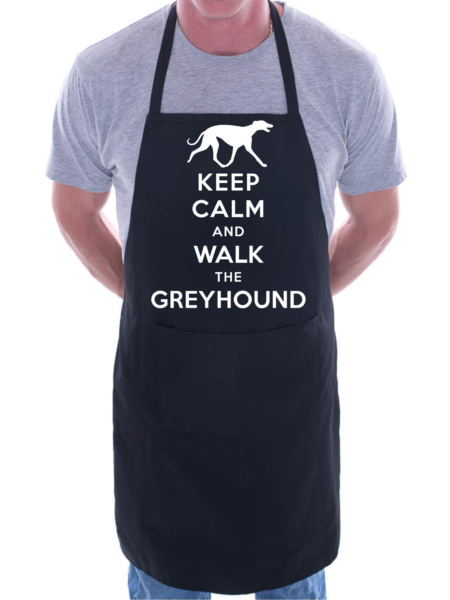 Print4u Men's Black Dog Lover Keep Calm Greyhound Bbq Cooking Funny Novelty Apron