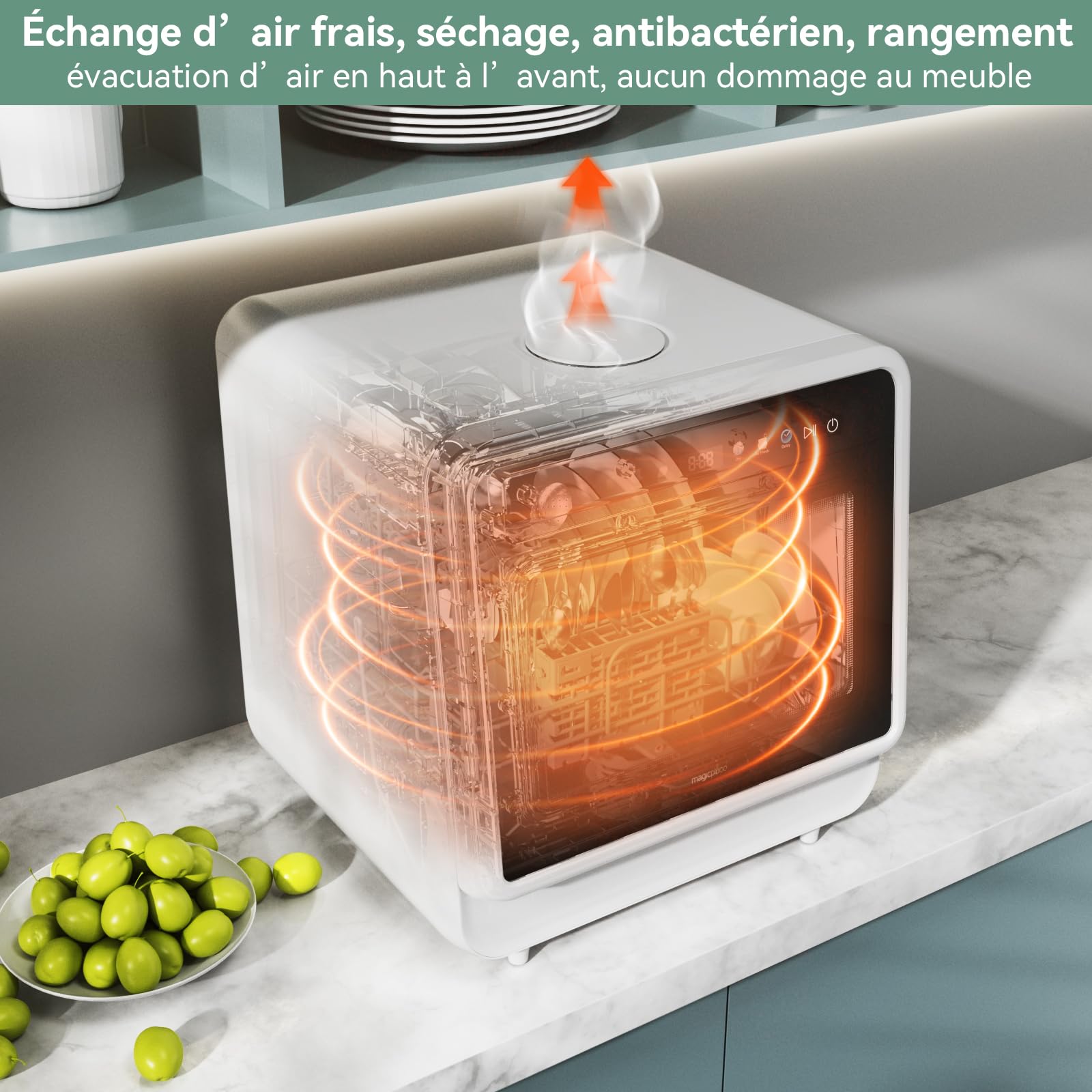 magicplux Lave-vaisselle sans Arrivée d'eau, Lave-vaisselle de Table avec Écran Couleur, 5+3 Programmes, 3 Bras de Pulvérisation, 5 Couverts, Réservoir d'eau de 5 L