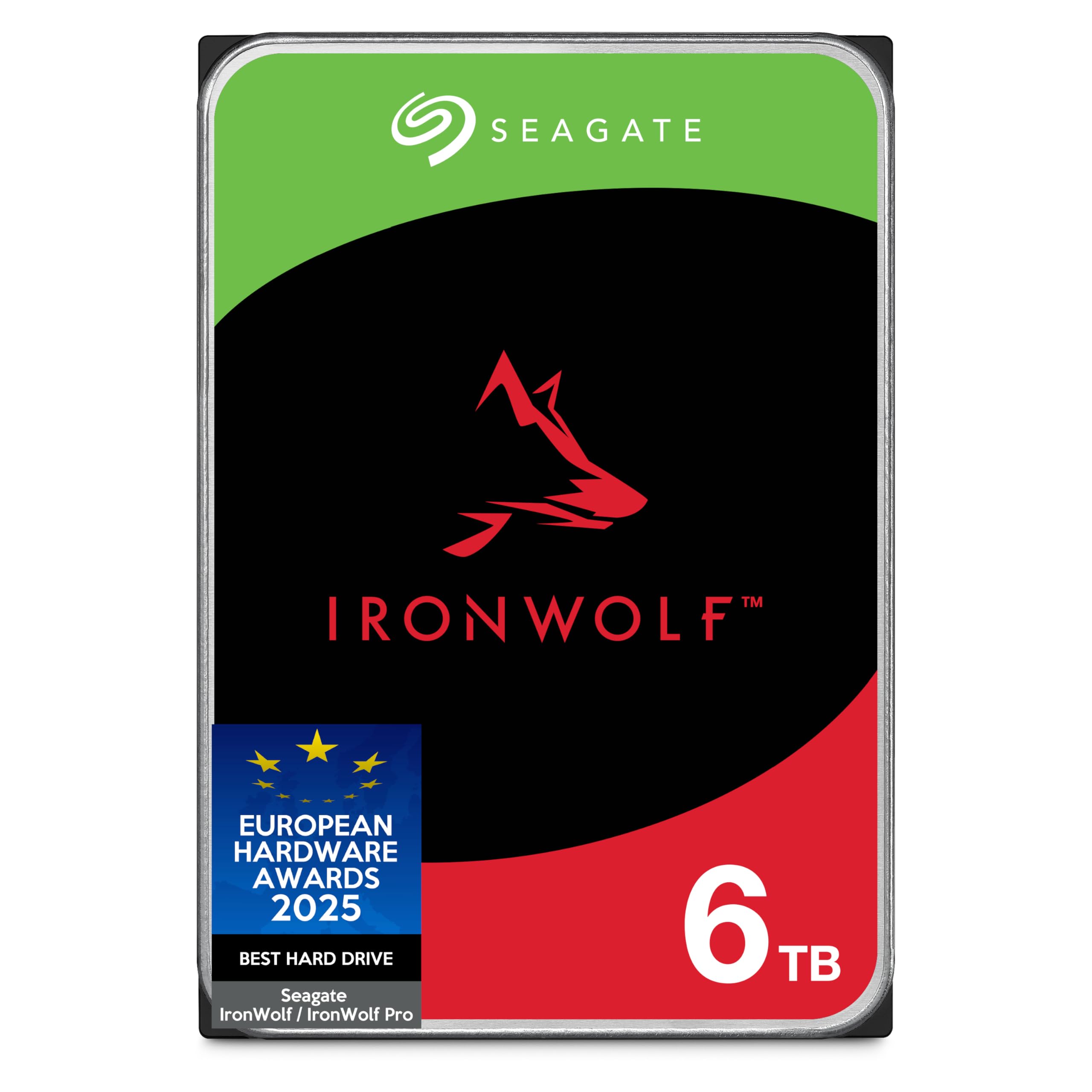Seagate IronWolf 6TB, Internal NAS HDD, CMR 3.5 Inch, SATA 6GB/s, 5400 RPM, 256MB Cache for RAID NAS, Frustration Free Packaging (ST6000VNZ06)