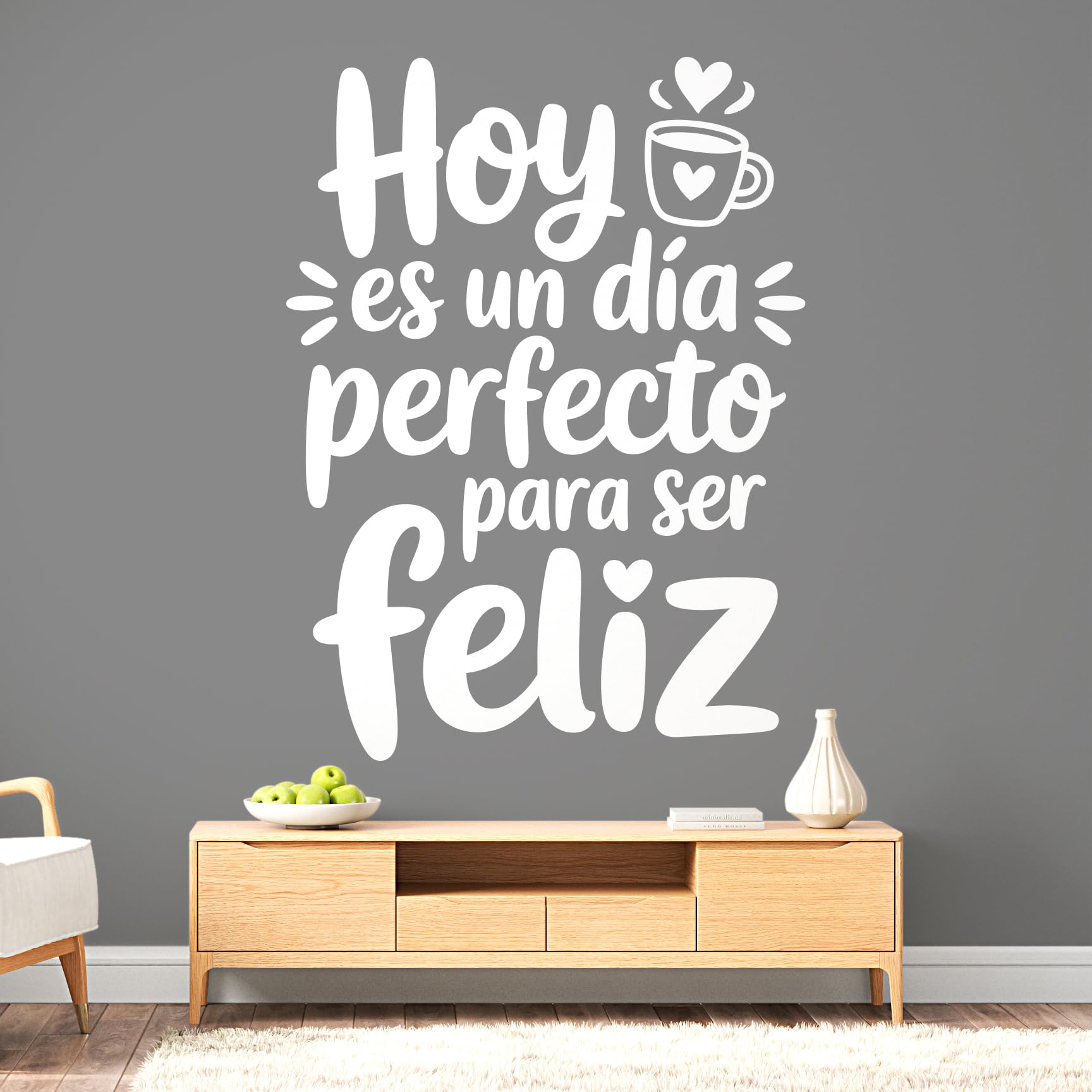 Vinilo Adhesivo Decorativo con Frase Positiva "Hoy Es Un Día Perfecto Para Ser Feliz", Pegatina Inspiradora para Decorar Hogar, Oficina o Dormitorio, Decoración Moderna y Alegre (Blanco, 140 x 104 cm)