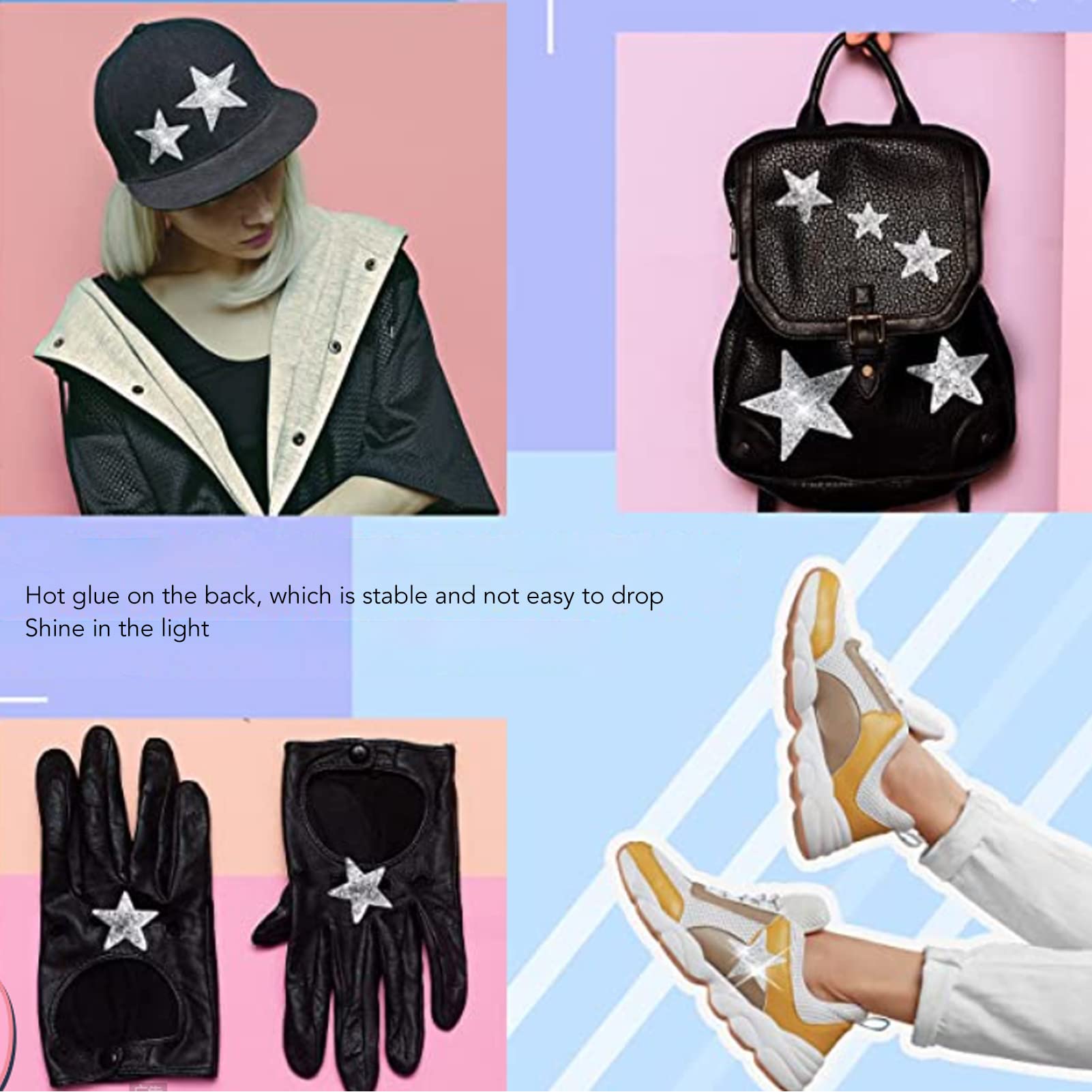 40 Pieces 4 Colors Sequin Star Patch Hot Stamping Rhinestone Embroidered Star Decorative Cloth Patch Suitable for Clothes Hats Decorations, 4 x 4cm