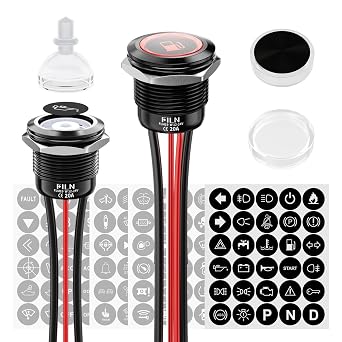 2Pcs 19mm LED Latching Push Button Switch IP67 20A 12V-24V Red