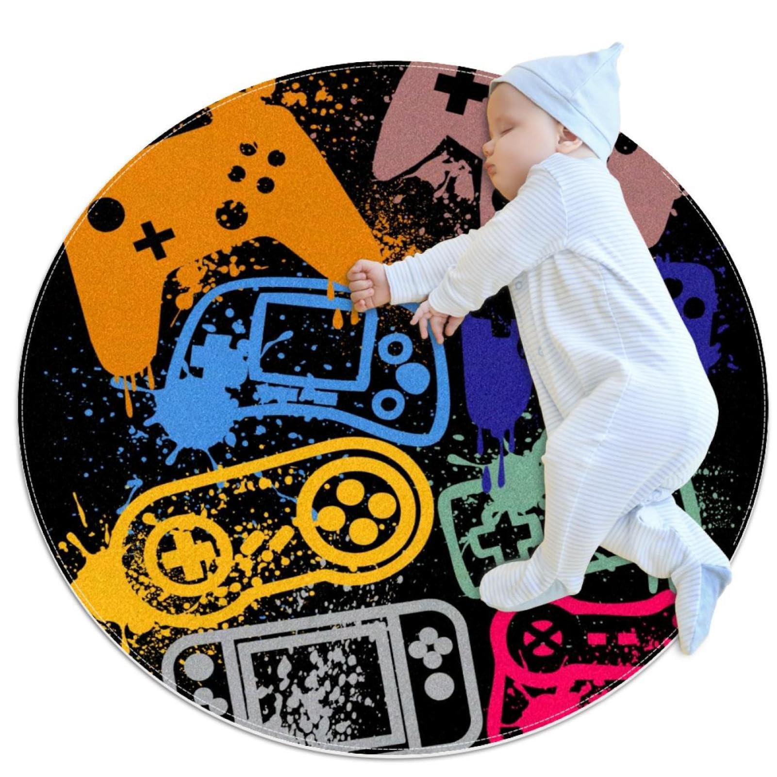 Tapis de salle de bain grunge et camomille rond 1m antidérapant