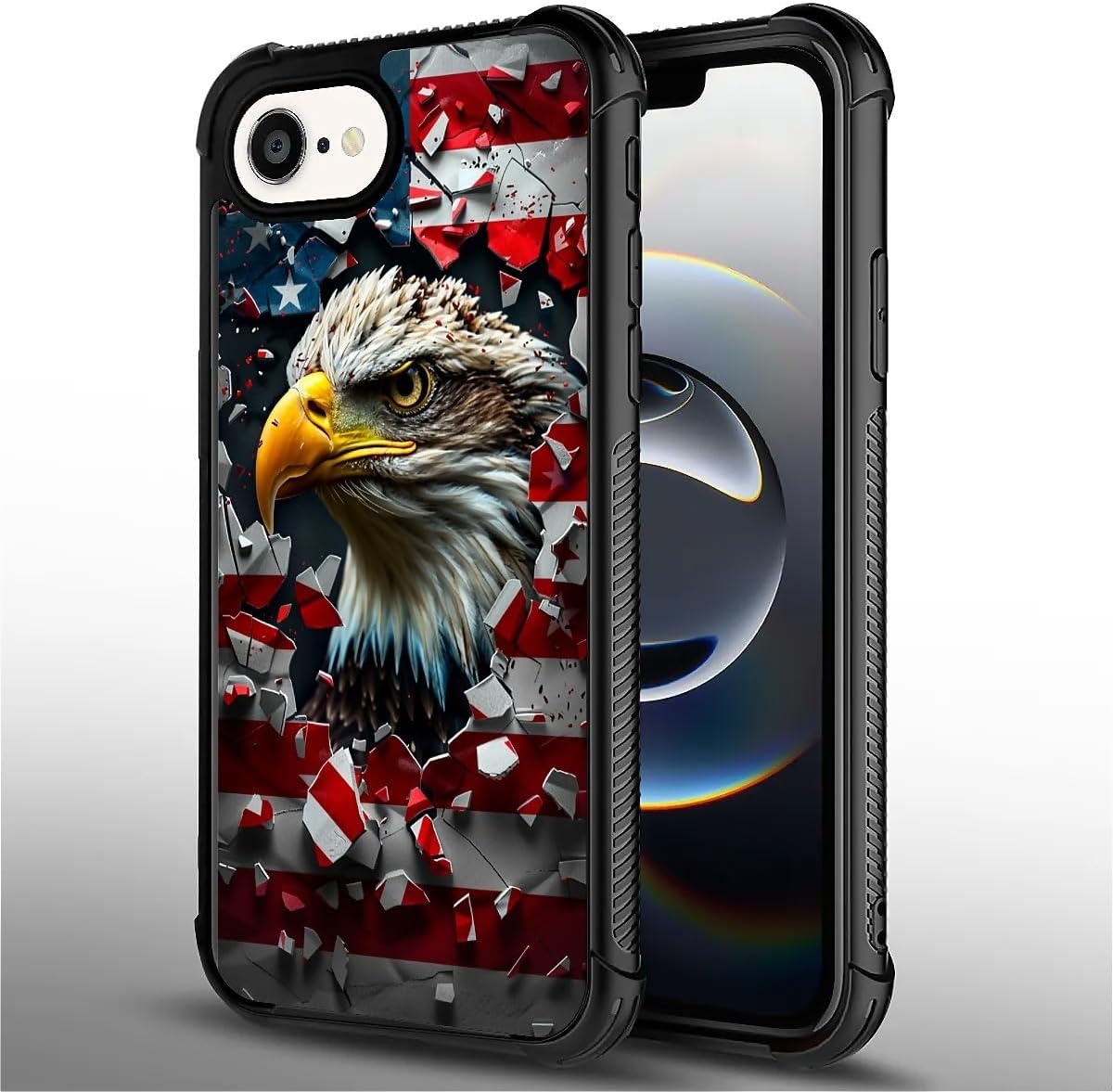 for iPhone 16e Case, Shockproof Protective for Man Women Non-Slip for iPhone 16e American Flag Bald Eagle Crazy Pattern - Image 2