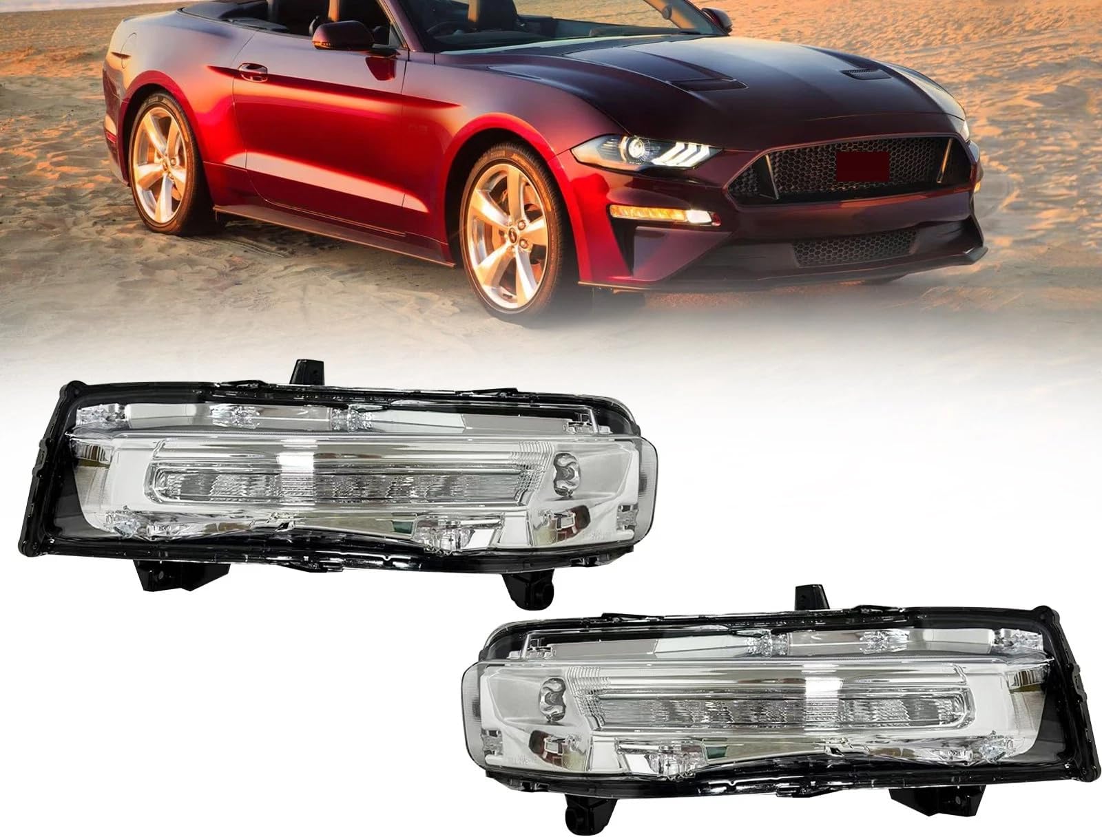 LED DRL Fog Light Assembly Left Right Side Black ABS Painted Compatible with 2018-2020 Ford Mustang Fog Lamp Assembly 2PCS FO2521198 FO2520198