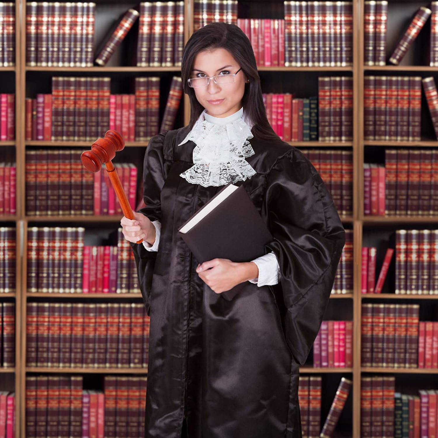 Yewong Judge Laywer Costume Accessories with Judge Collar Toy Gavel for Adult Kids Halloween Dress Up（No Robe Included）