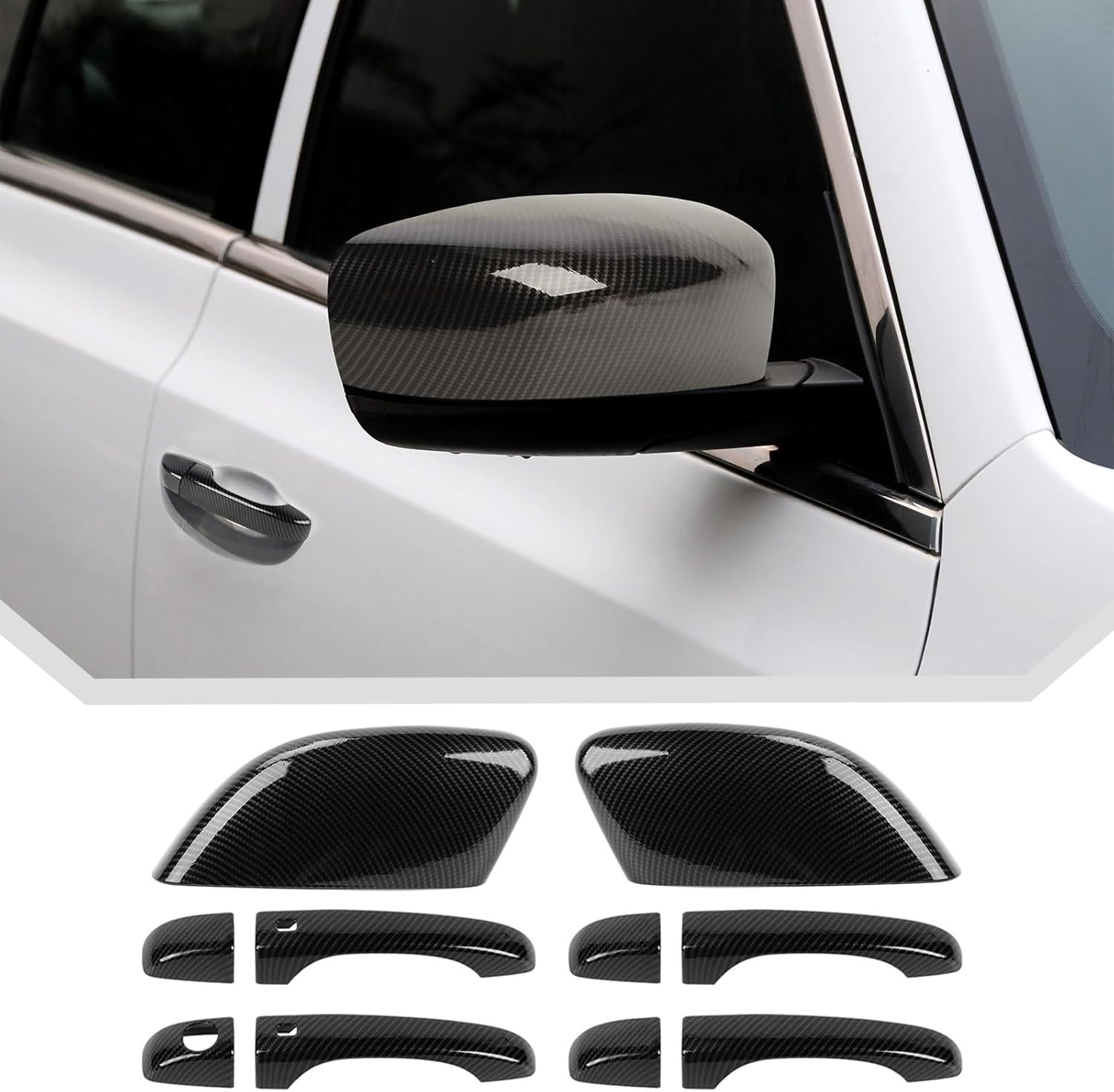 JeCar 6pcs for 2011-2023 Chrysler 300C Carbon Fiber Rearview Side Mirror Caps Cover & Door Handle Cover Trim Kit