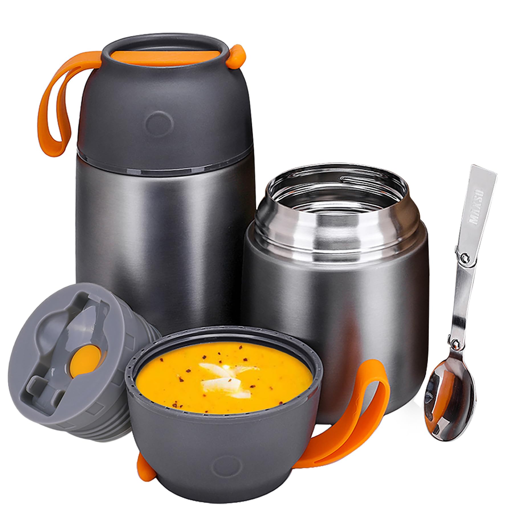 Vakuumisolierte Thermosbehälter für heiße und kalte Speisen für Kinder und Erwachsene, 680 ml und 470 ml, Set aus Edelstahl-Suppen-Thermos und Mittagessen mit Löffel,