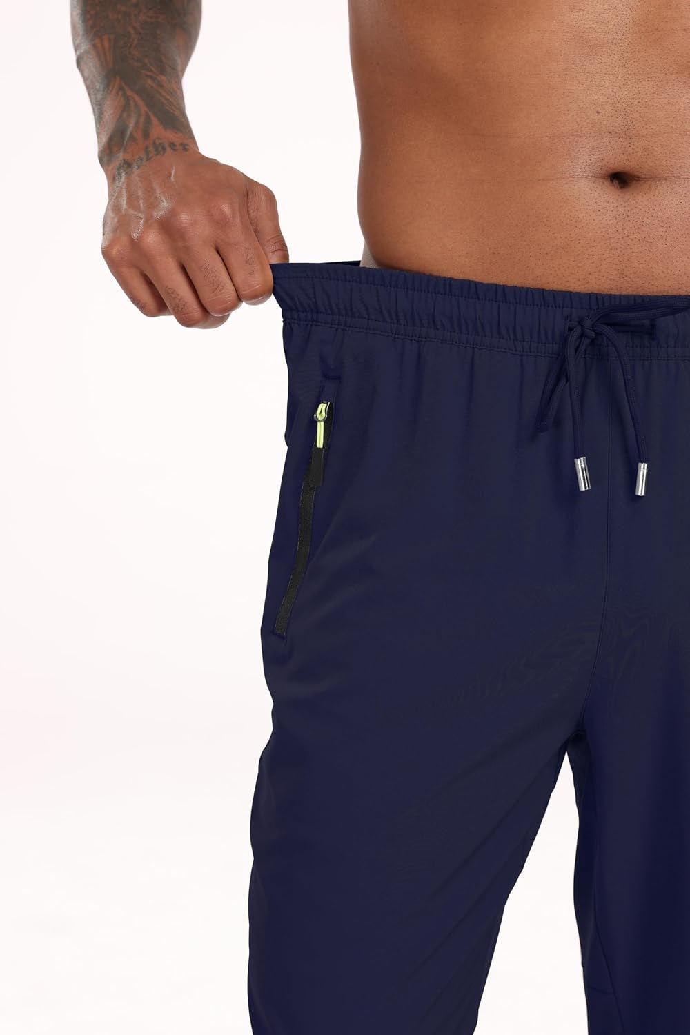 Calça de corrida masculina leve com costura interna de 76 cm com 3 bolsos com zíper, secagem rápida, para treino, corrida, academia, atlética, Azul marino, G Calça de corrida masculina leve com costura interna de 76 cm com 3 bolsos com zíper, secagem rápida, para treino, corrida, academia, atlética, Azul marino, G