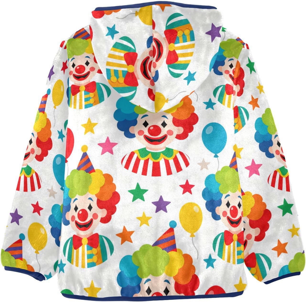 Clown Colorful Cartoon Hooded Fleece Jacket Toddler Children Plush Outerwear Navy Blue Cute Baby Boys Clothes