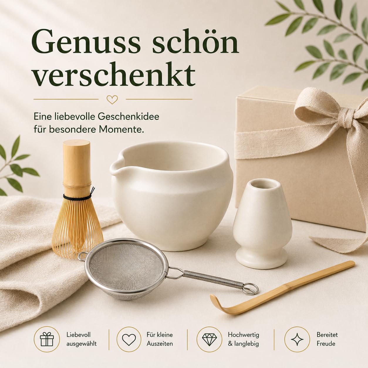 Set da 5 pezzi con ciotola per matcha, frusta in bambù, supporto per scopa, cucchiaio e setaccio, accessori per la preparazione tradizionale del matcha, regalo per gli amanti del matcha