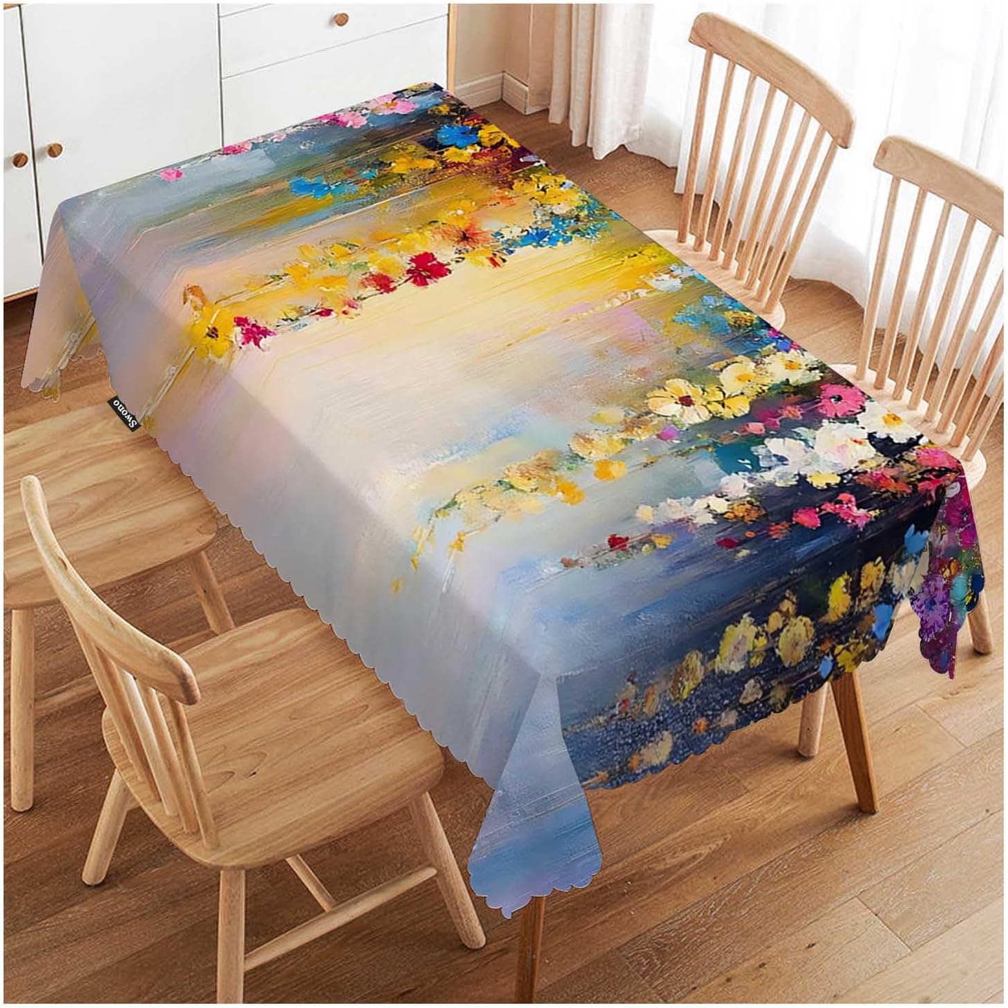 Swono Ivy Flowers Rectangle Tablecloth Watercolor Spring Flowers Tree Park Purple Blue Table Cloth Dining Table Cover for Home Kitchen Restaurant Party Buffet Picnic, 52x70 Inch