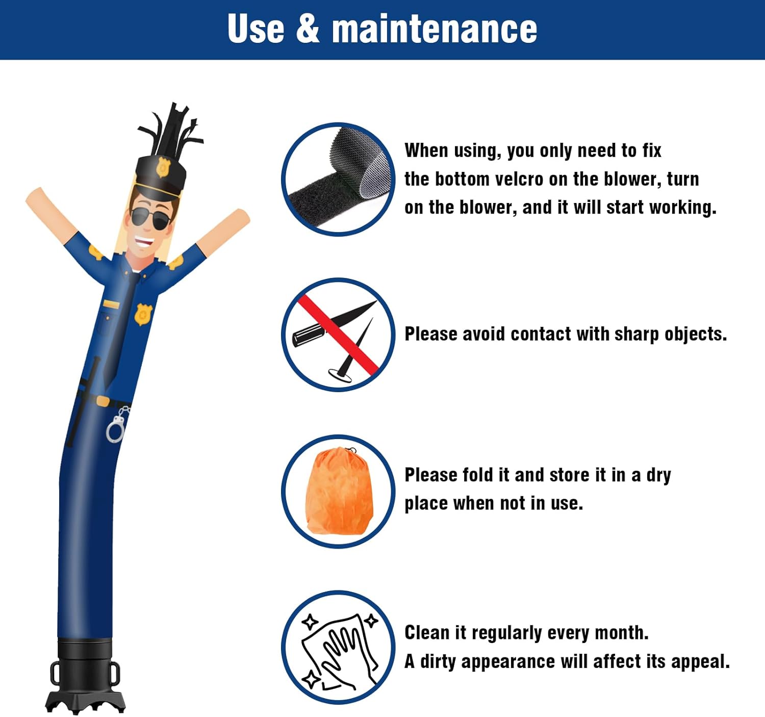 6FT Tall Police Inflatable Tube Man (9''Diameter) Wacky Wavy Dancing Guy for Outdoor Decoration Advertising Business Promotion (Blower Not Included)