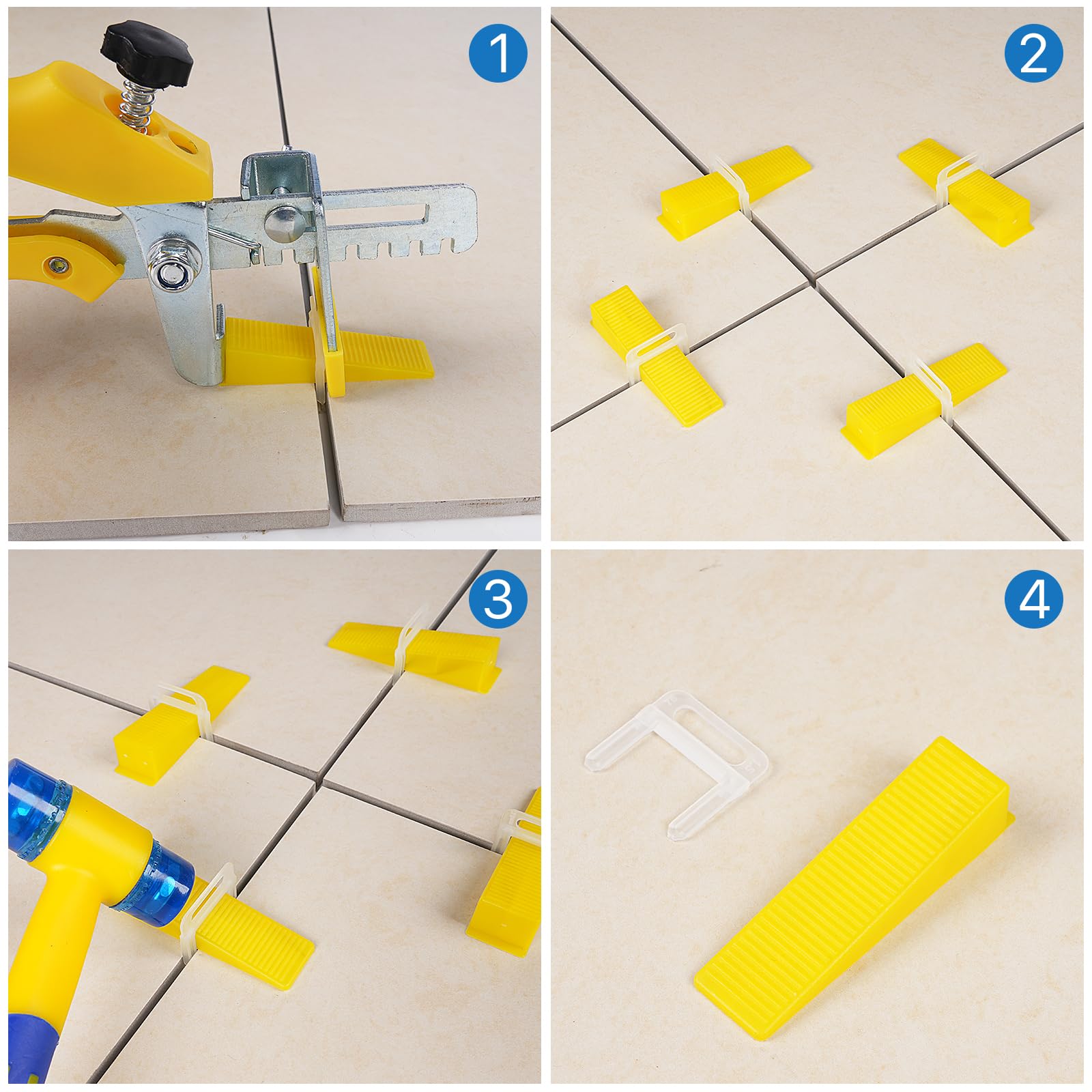 900 cunei per sistema di livellamento piastrelle, riutilizzabili,compatibili con distanziatori da 3,0 mm 1,5 mm 2 mm 1 mm,set di montaggio per piastrelle da parete e pavimento(900 pezzi, giallo)