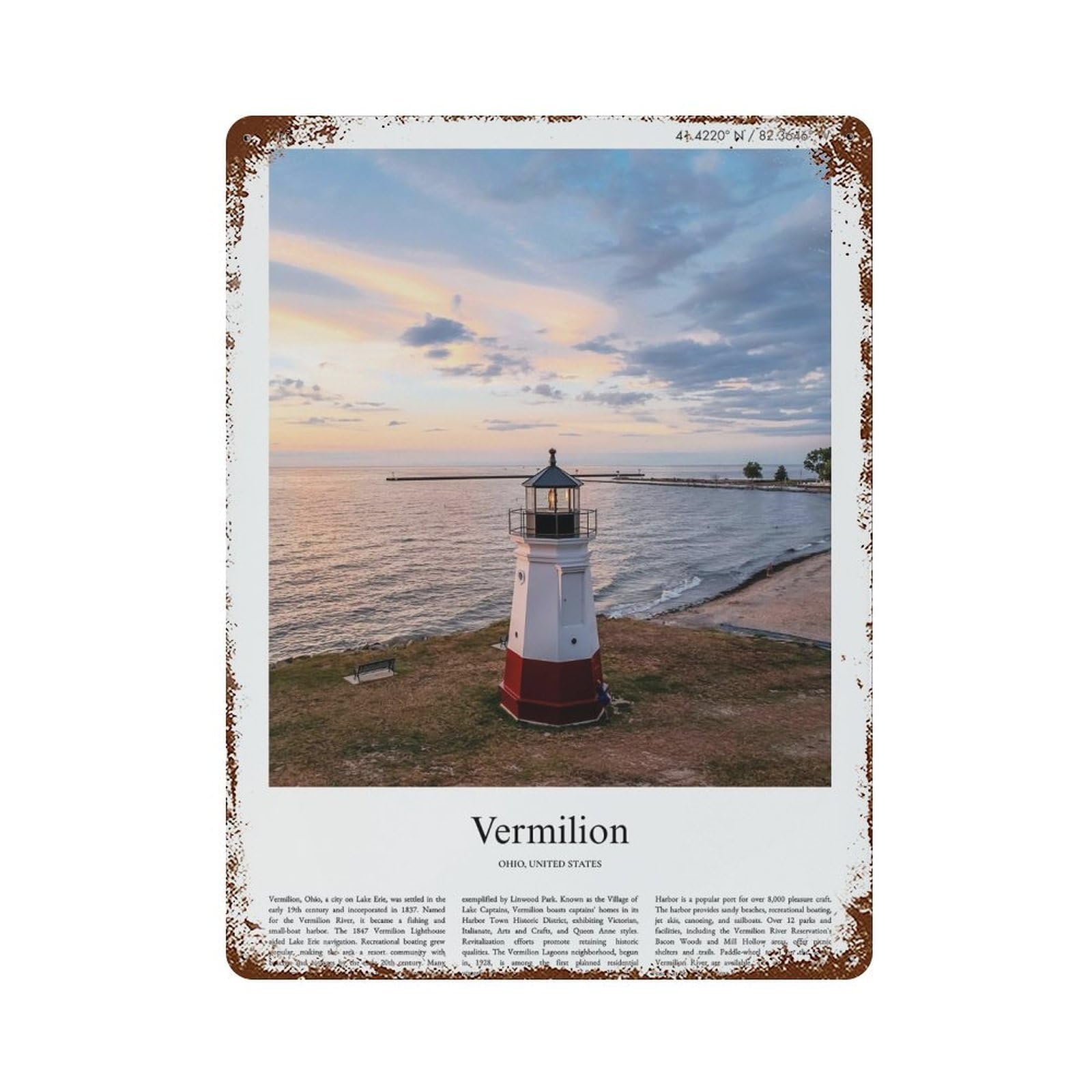xiaoxiaoshen Vermilion Ohio, United States, USA City Scenery Wall Decor Art Metal Tin Poster Modern Home Decor Art Home Bar Shop Decorations Vintage Sign 40x30cm