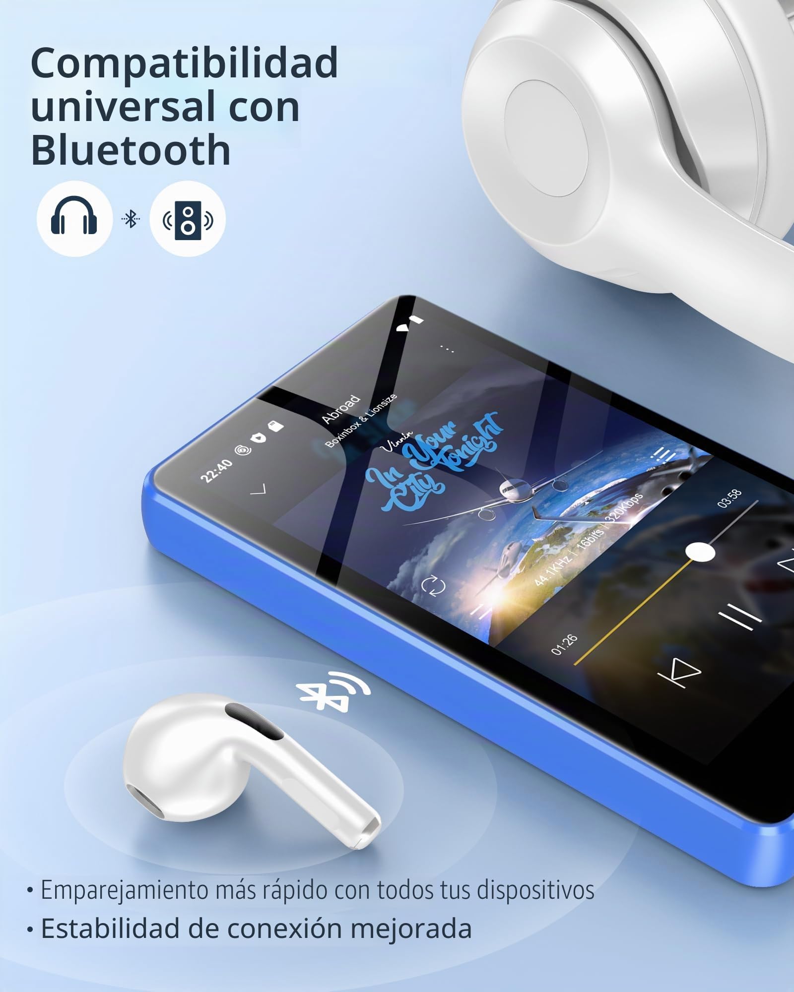 144GB Reproductor MP3 con Bluetooth y Wi-Fi, 4,02 Pulgadas Pantalla Táctil MP4 Player, Reproductor de Música Android con Spotify, Amazon Music, Deezer, Radio FM, Lector de E-Books, Azul