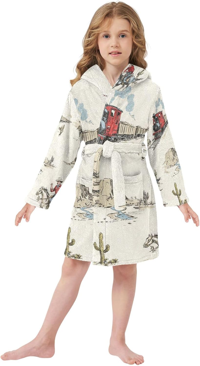 Bathrobe Hooded PJ Robe Soft Fleece Robe Pajama Sleepwears 2-12 Years
