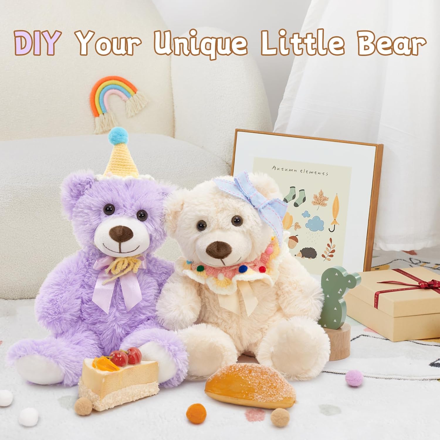 MorisMos 10Pcs Teddy Bears Bulk Baby Shower, 14inch Cute White Teddy Bear Stuffed Animals Plush, Small Stuffed Bears on Centerpiece Baby Shower, Easter Basket Stuffer Toy