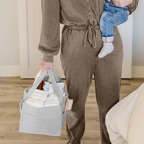 Vista 2 de Organizador de pañales para bebé de PUTSKA - Cesta de almacenamiento para guardería para estación de pañales, cesta de regalo para baby shower y Gris