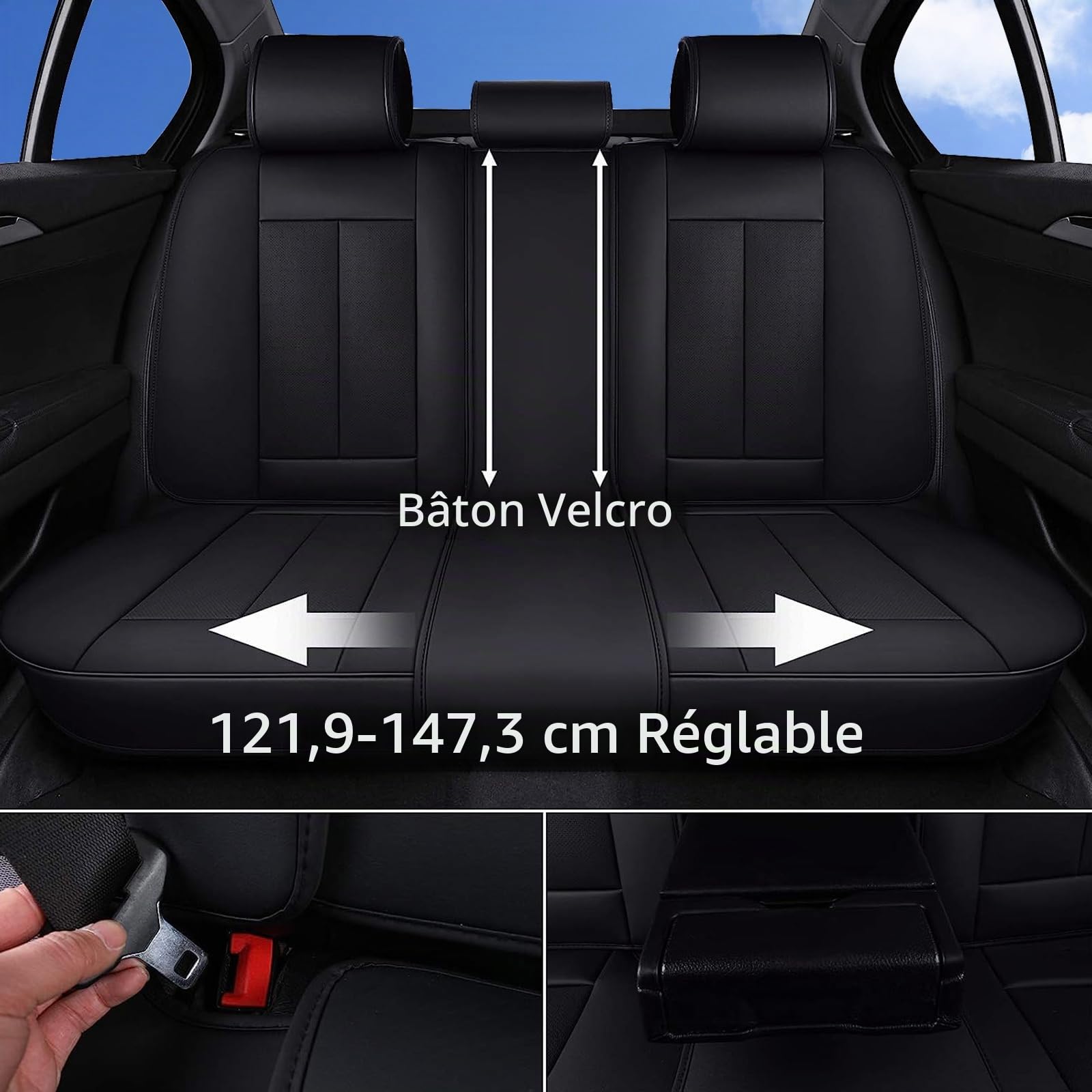 Coverado Housses de siège avec Appui-tête de Voiture Avant et Arrière | 5 pièces Protecteurs de siège Auto en Cuir Nappa imperméables, Universel pour la Plupart des camionnettes SUV berlines