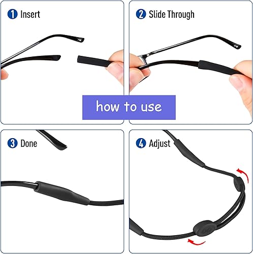 Miniatura 10 de lvvfit Correa ajustable para lentes  Correa de gafas de sol sin cola  Soporte de cuerda para gafas  para hombres, mujeres y niños, correas de gafas