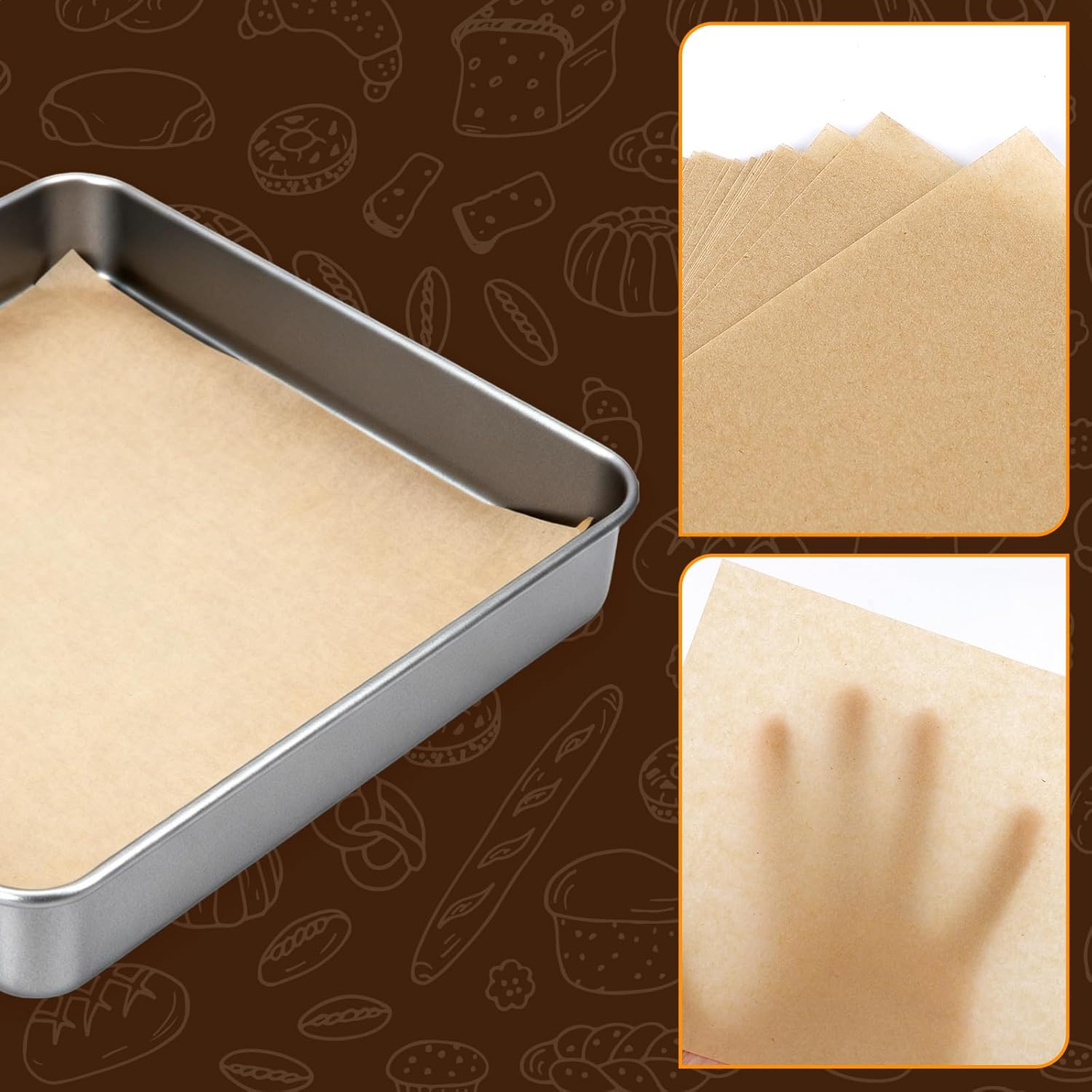 220pcs 6x6in Unbleached Parchment Paper Sheets Squares for baking, Small Precut Brown Non-Stick Baking Parchment Hamburger Patty Paper Liners for Oven, Bread, Cakes, Airfryer Liners - Image 6
