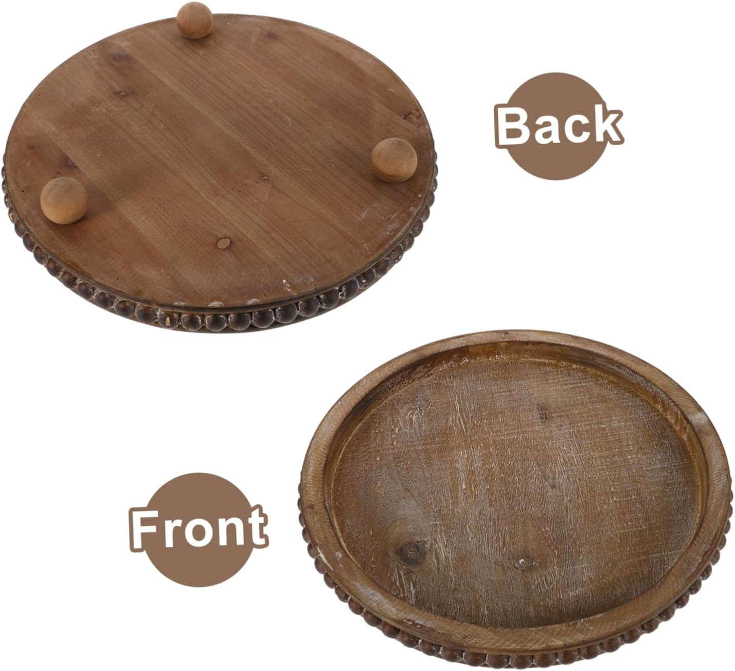 French Rustic Round Wooden Tray Raised Base Decorative Coffee Table Serving Plate for Home Kitchen and Restaurant Display Farmhouse Style