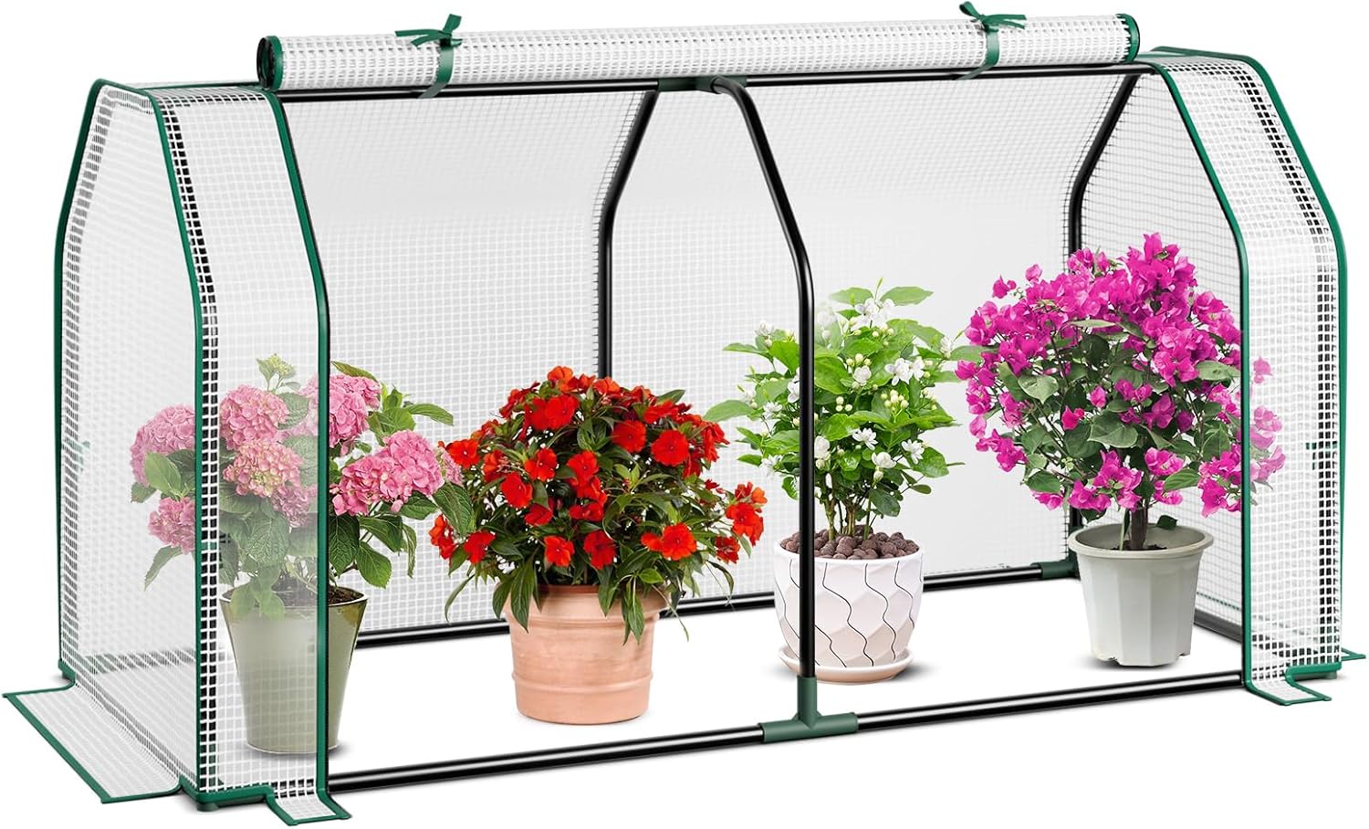 MAT EXPERT Mini Greenhouse, Indoor & Outdoor Small Green House with Waterproof PE Cover & Roll-up Zipper Door, 6 Ground Stacks, Metal Hook, Portable for Patio Lawn Garden, Yard, Balcony