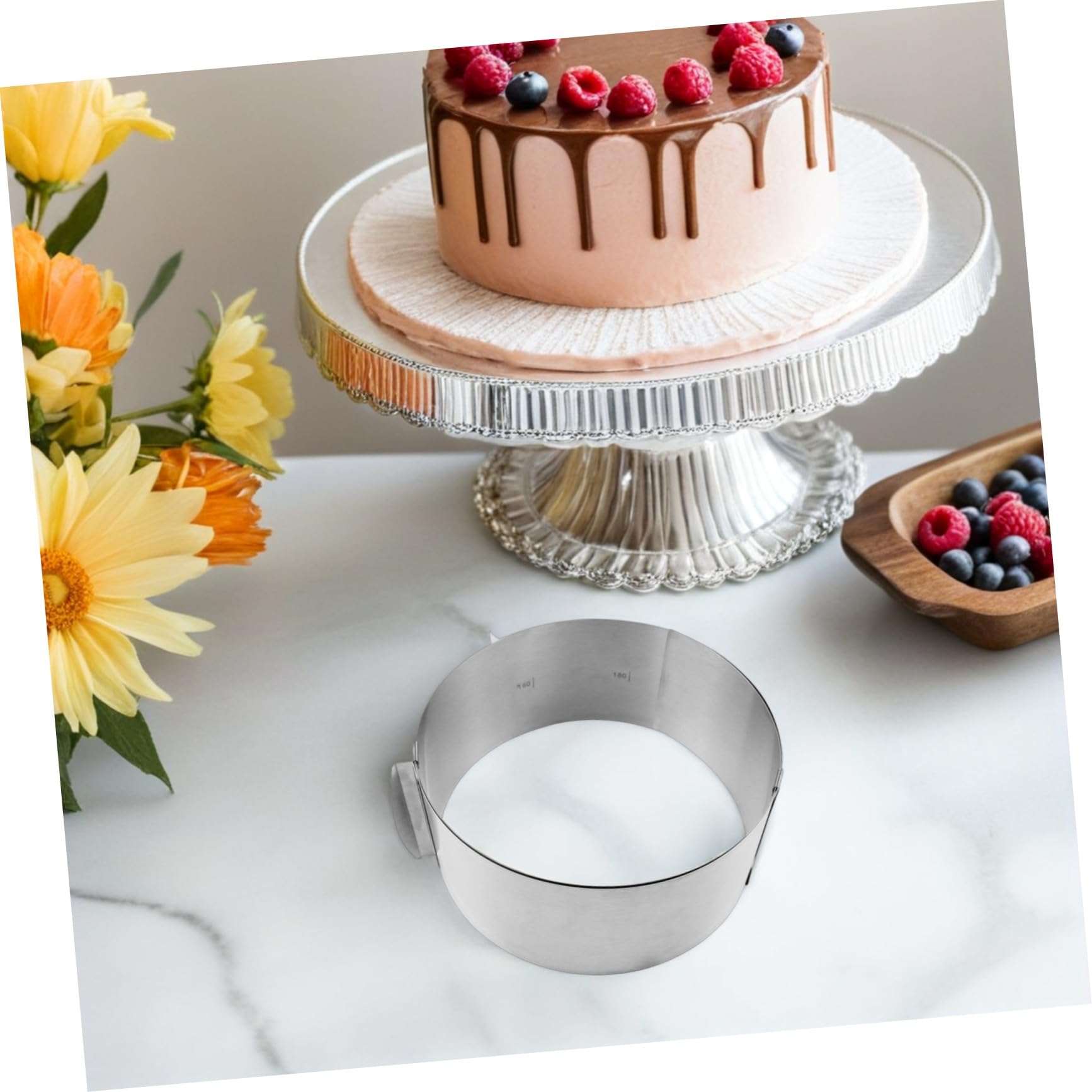 2 Stück Einstellbarer Edelstahl Tortenring Mousse Kuchenform Backform Rund Langlebig Stabil Leicht zu Reinigen für Mousse Tiramisu Dessert Kreative Tortenzubereitung