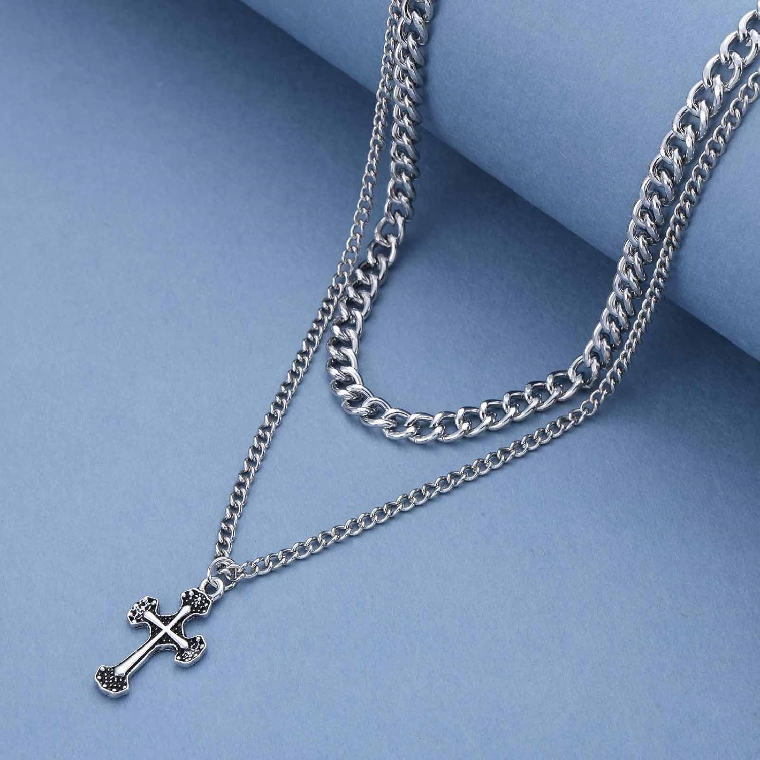 YienDoo Punk Layered Cross Necklace Choker Gothic Chunky Cuban Chain Choker Cross Crucifix Pendant Necklace Goth Y2K Necklaces MultiLayered Christian Cross Necklaces Jewelry for Women - Image 5