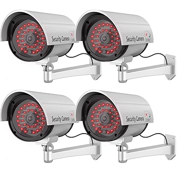 WALI Bullet Dummy Fake Surveillance Security CCTV Dome Camera Indoor Outdoor with 30 Illuminating LED Light Warning Security Alert Sticker Decals WL-S30-4 Silver 4 Pack 4 Pack