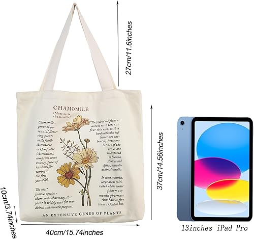 Miniatura 7 de BROADREAM Bolsa Tote de Lona Estética para Mujeres, Bolsa Tote de Libros Vintage Reutilizable con Bolsillo Interior con Cremallera