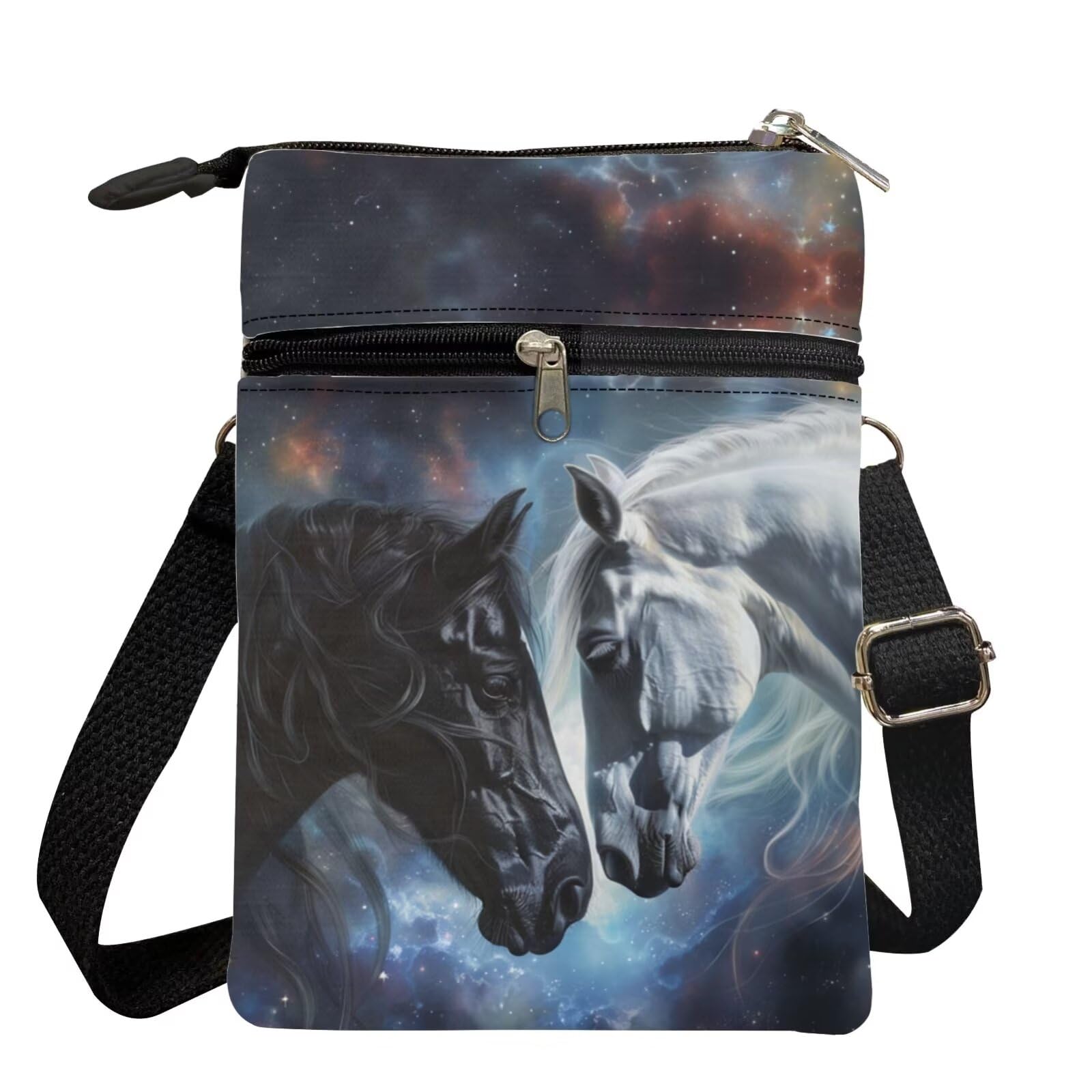 Xpyiqun Horse Purse Crossbody Bag Phone Pouch for Women Galaxy Space Canvas Shoulder Handbag Mini Messenger Bags Travel Wallet Work Satchel Organizer
