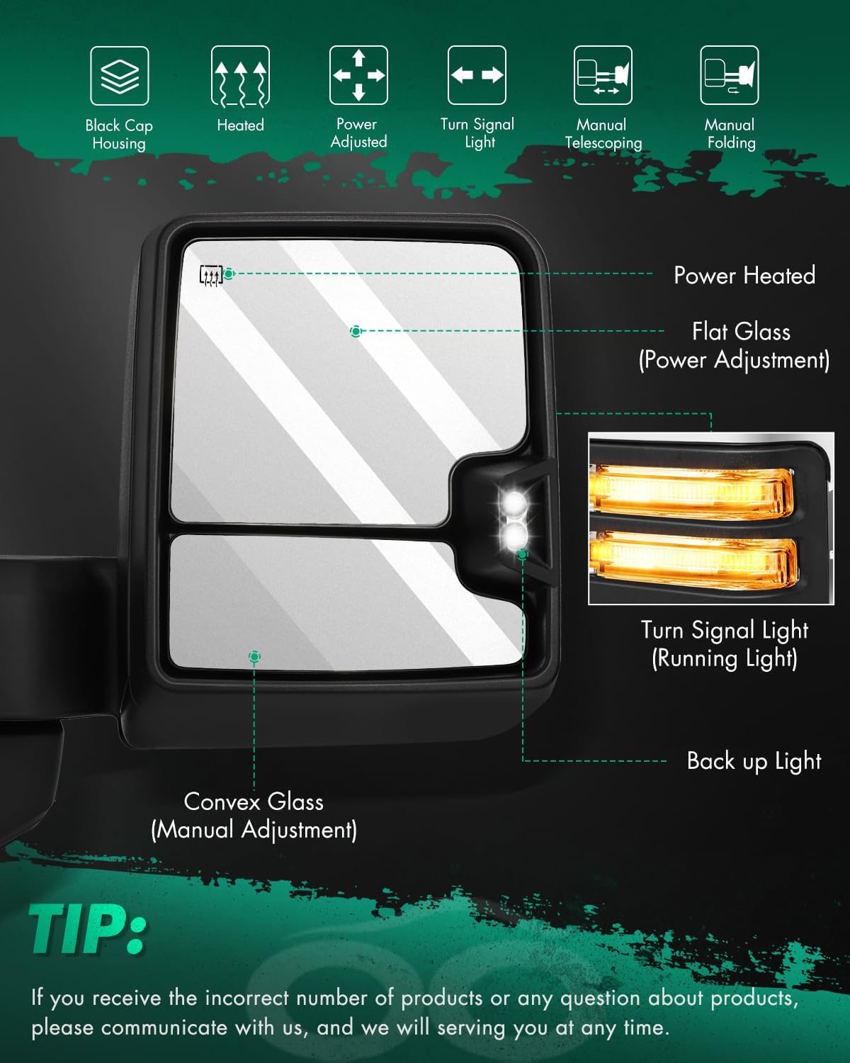 SCITOO Tow Mirrors Compatible with for 2019-2022 For Chevy For Silverado 1500 Pickup Truck Mirrors Power Heated Turn Signal Width Puddle Running Back-up Light Temp Sensor Black Towing Mirrors LH RH