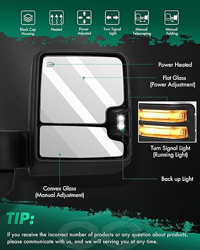 Miniatura 2 de SCITOO Espejos de remolque compatibles con Chevy 2019-2022 para camioneta Silverado 1500, un par de espejos de remolque, con calefacción, señal de