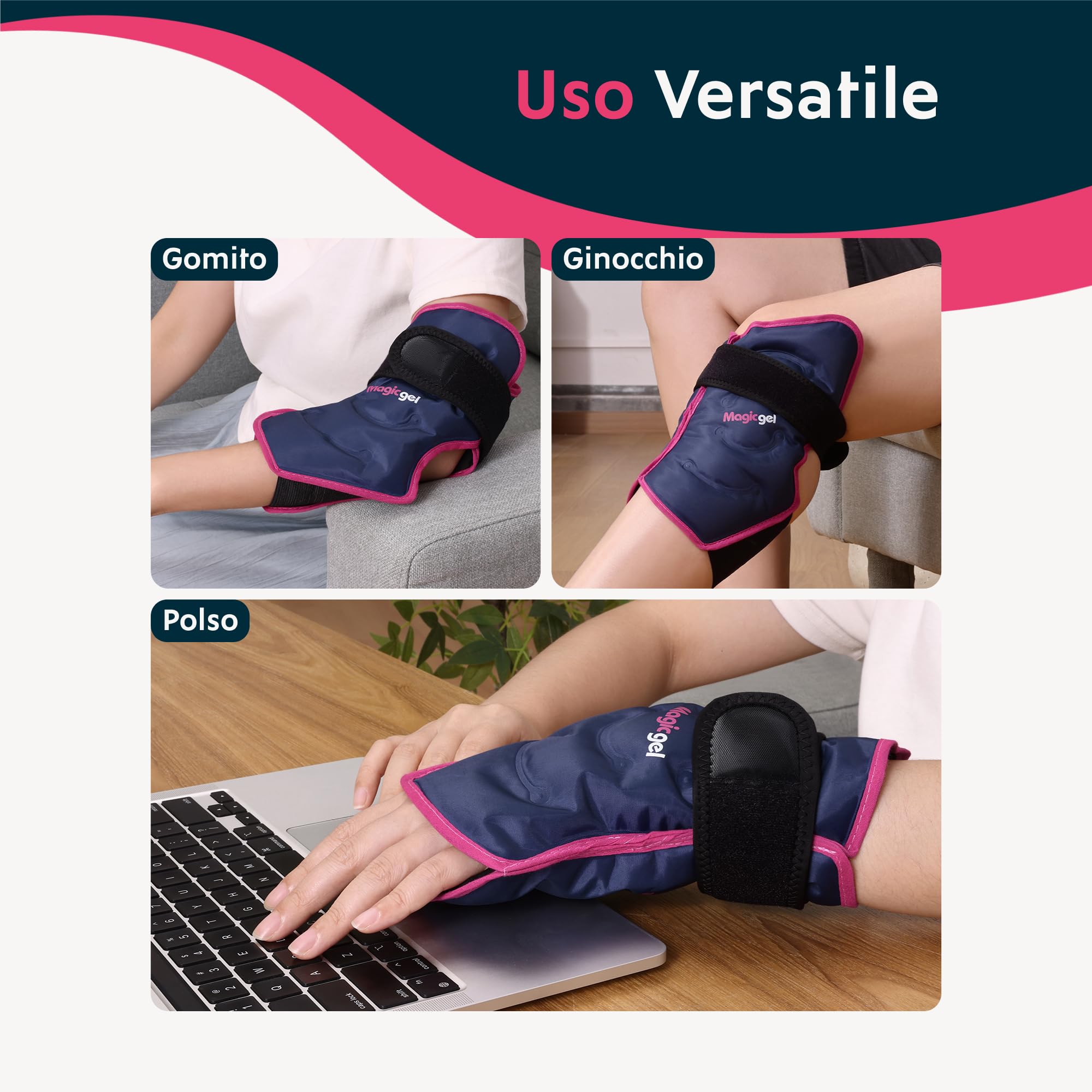 Magic Gel Cavigliera Ghiaccio Gel Riutilizzabile - Fascia Ghiaccio per Caviglia - Fascia per Ginocchio Polso Gomito - Impacco Freddo da Freezer - Compressione Morbida e Flessibile