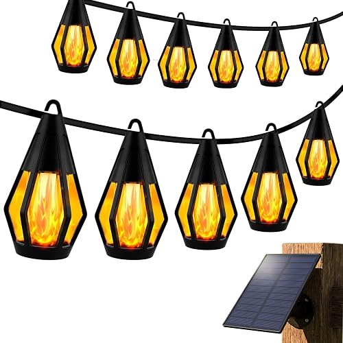 41FT Solar String Lights Outdoor Waterproof, Patio Lights Solar Powered with 15 LED Flickering Flame Bulbs, Hanging Solar lights for Outside Patio Backyard Camping Porch Party Decorations, Warm White