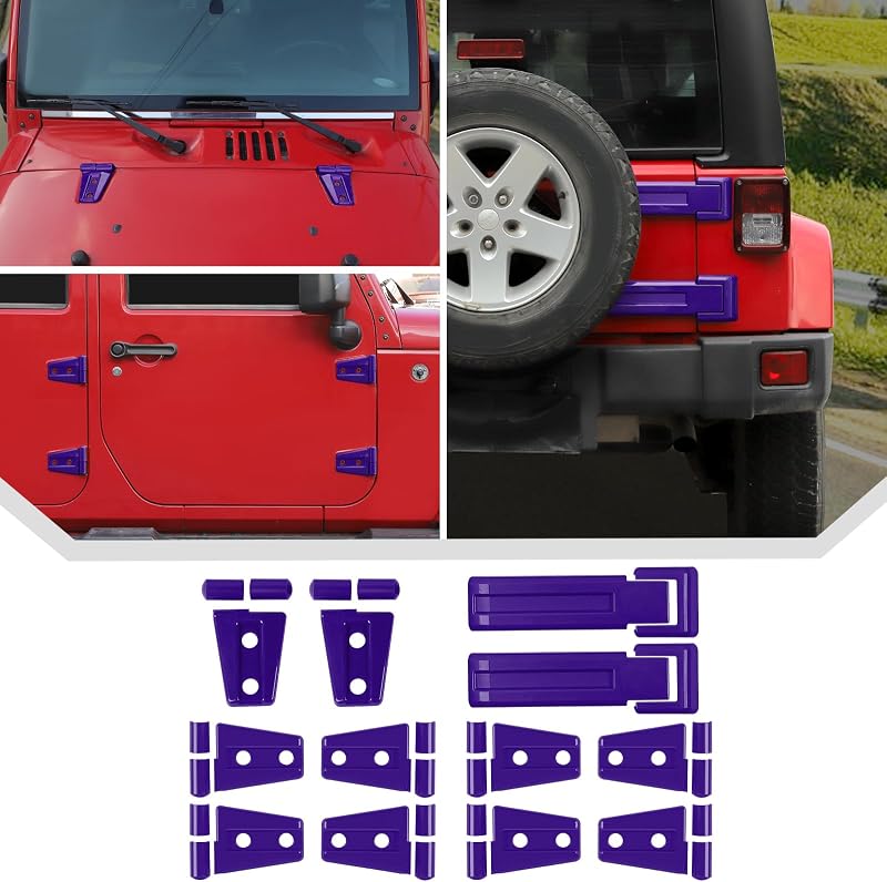 Kit de capas para dobradiças JeCar roxo para Jeep Wrangler JK JKU 2007–2018 – 12 peças